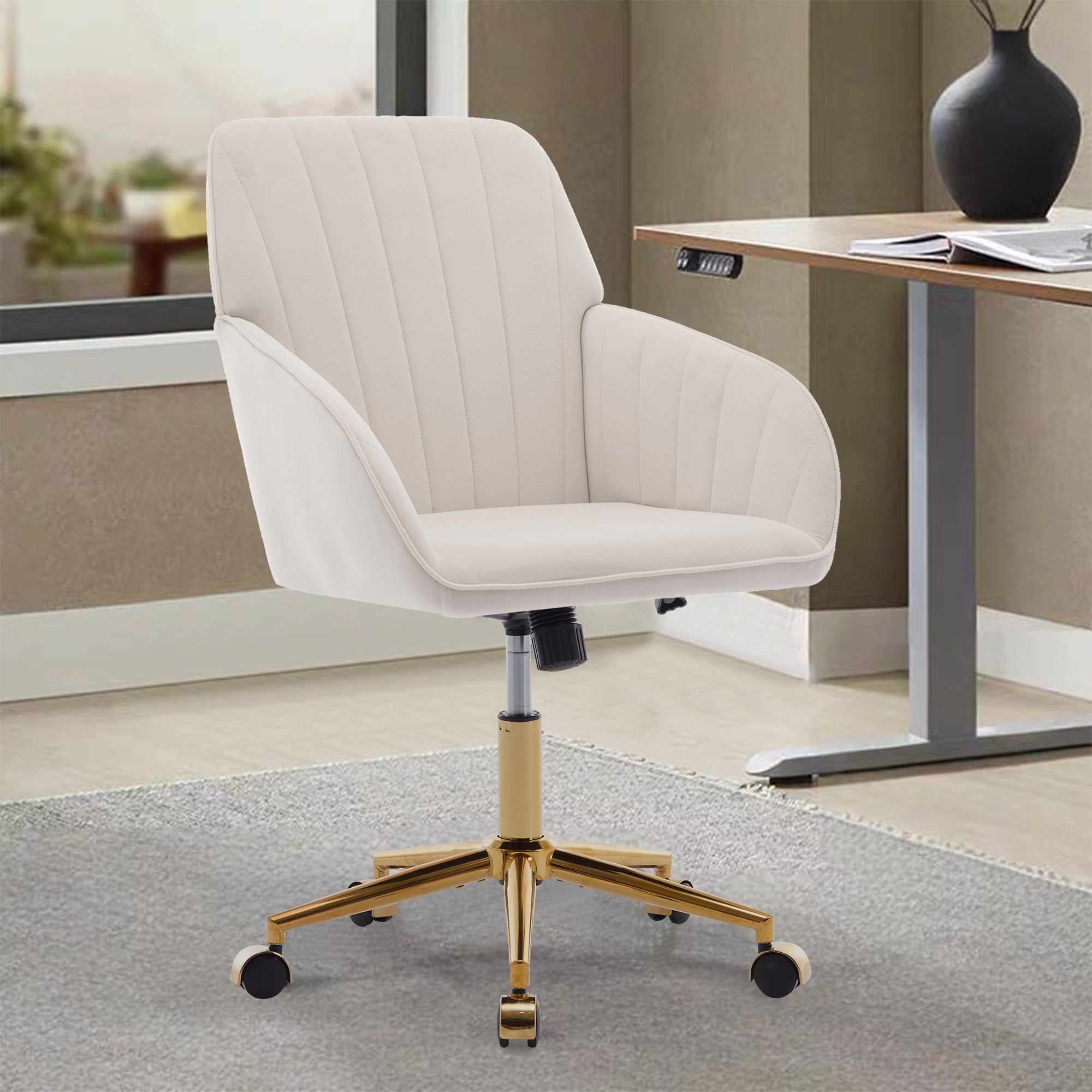 Adjustable Ergonomic Swivel Chair with Golden Base