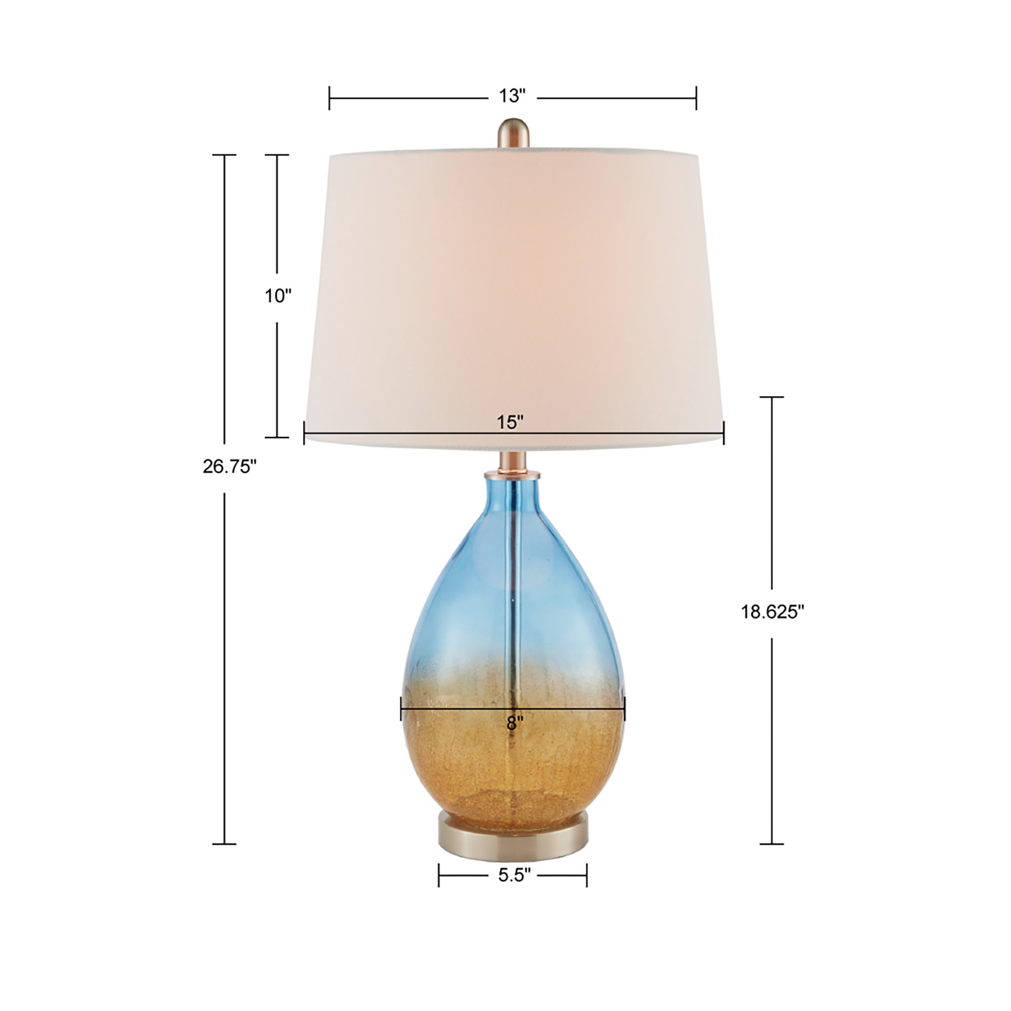 Glass Table Lamp with Drum-Shaped Shade, Set of 2