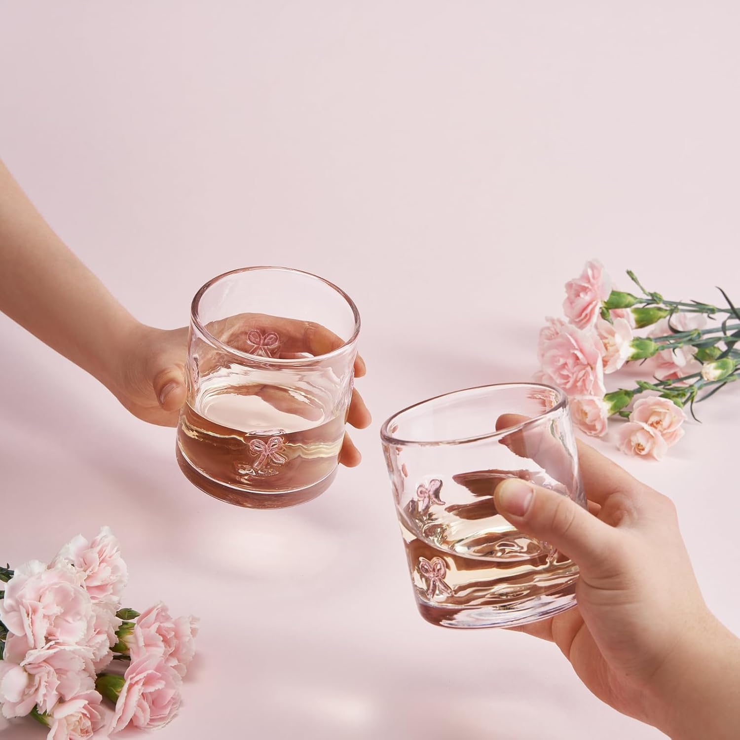 Bowtie Tumblers Set Stylish Break Resistant Acrylic Drinkware  - Set of 2 Pink