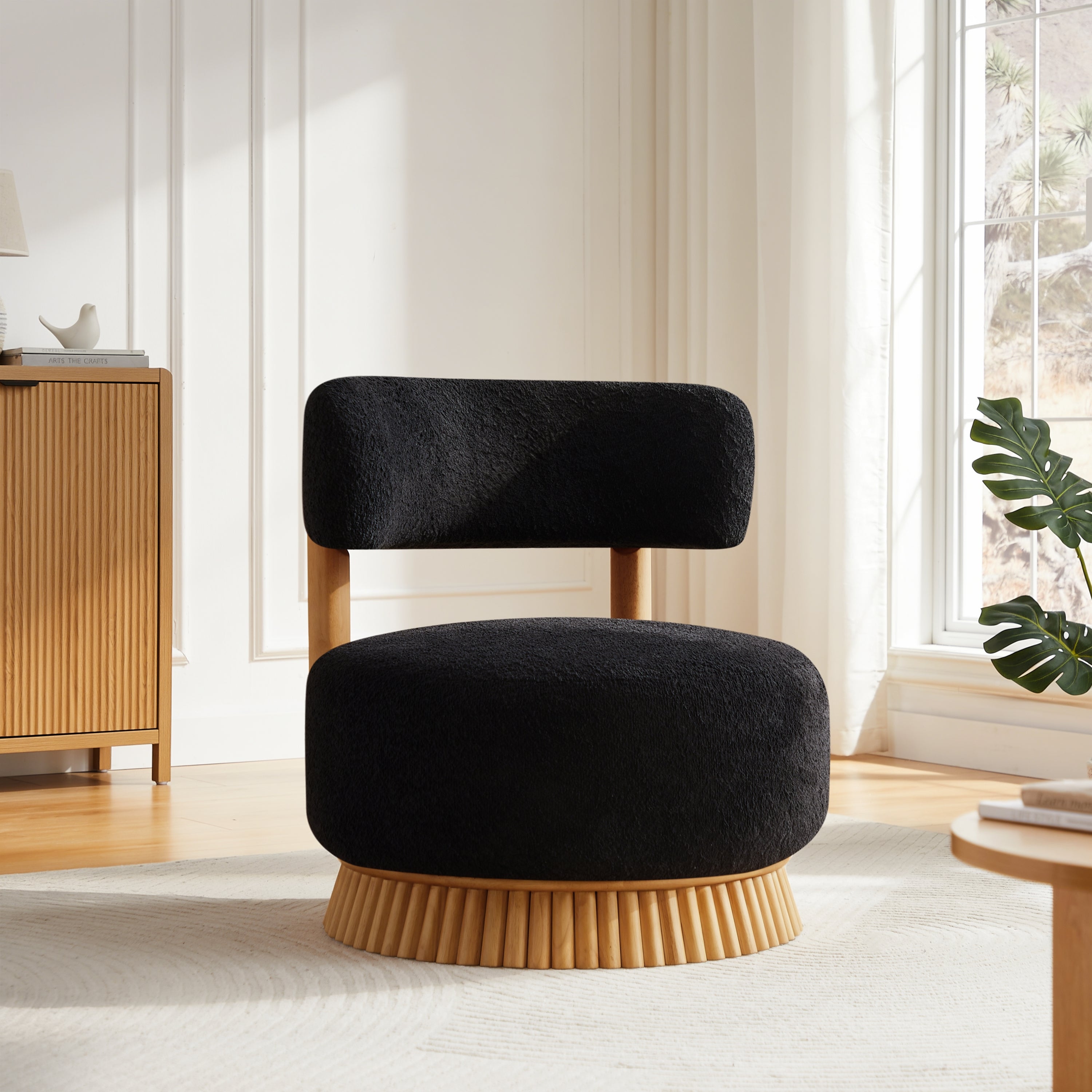 Modern Farmhouse Armless Accent Chair with Wooden Base