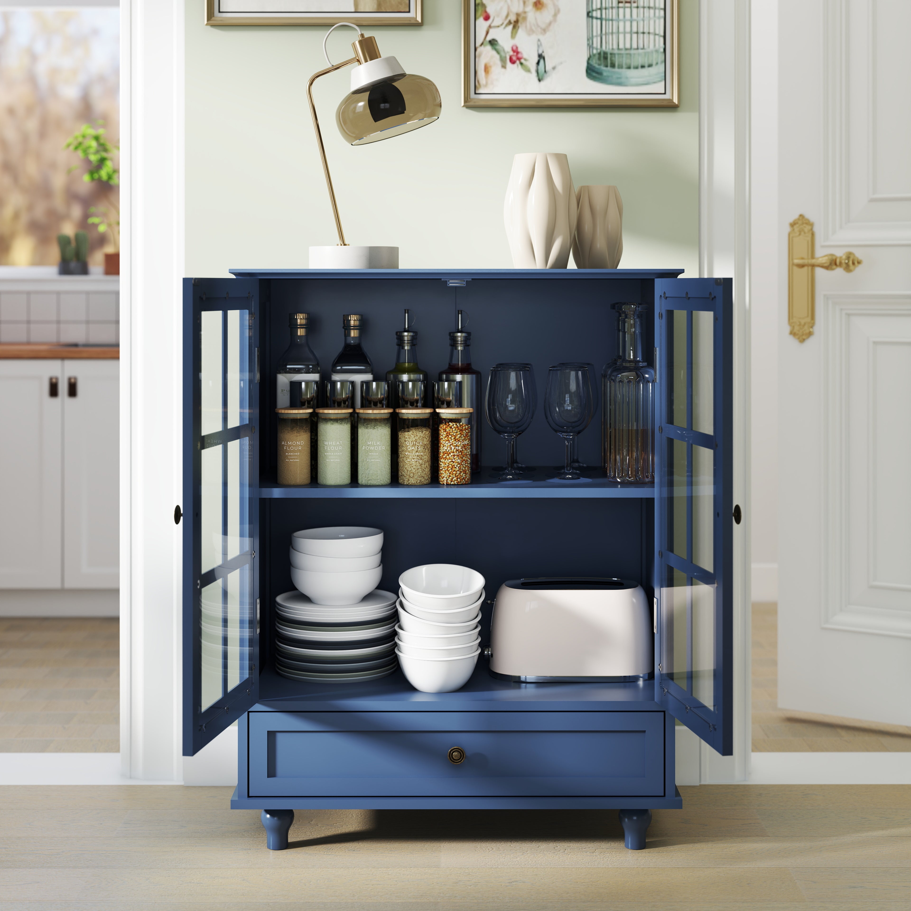 Double Glass Door Accent Cabinet