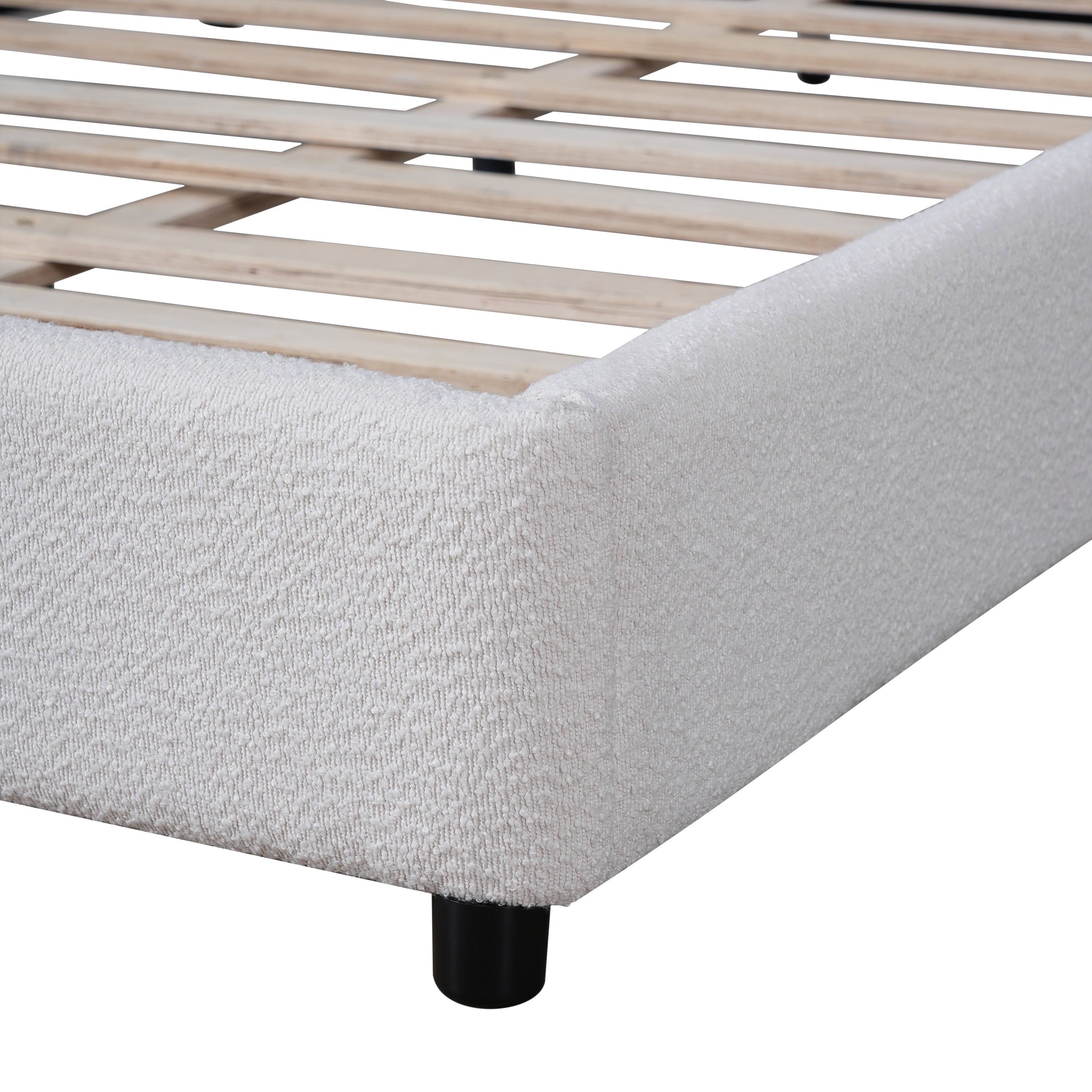 Bed Frame With Boucle Upholstered Round Curved Headboard