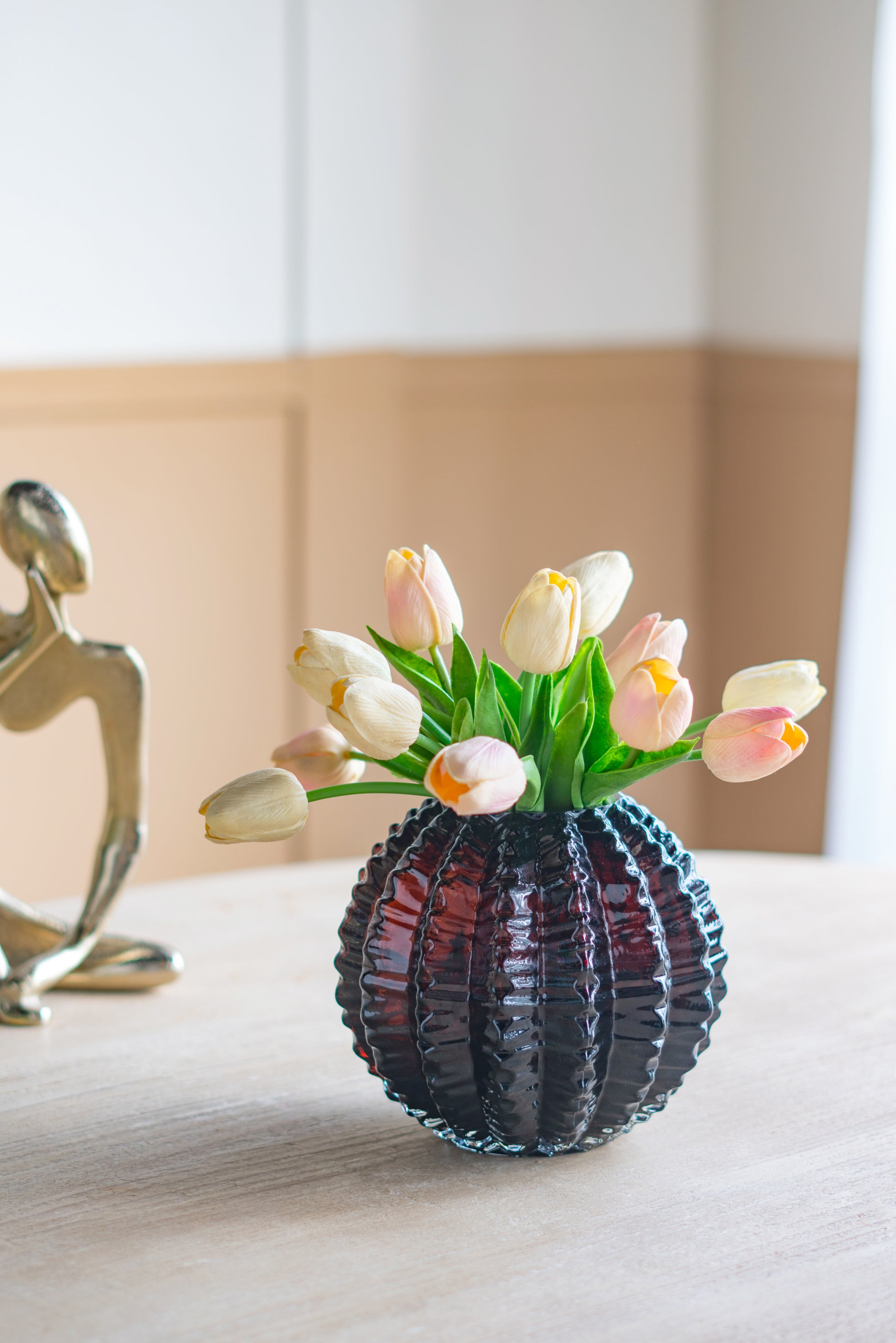 Textured Round Glass Vase with Amber Finish