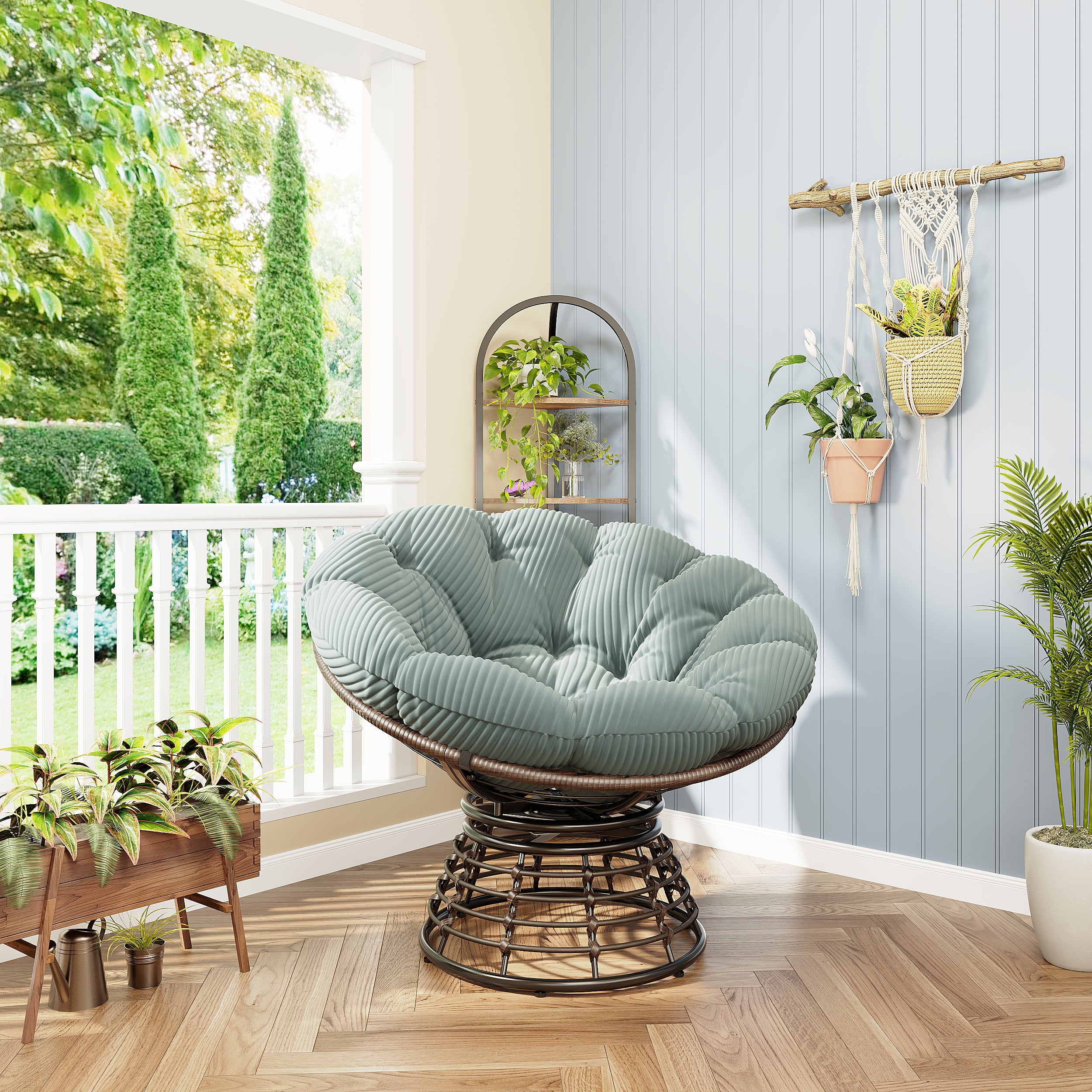 The Original Papasan™ 360° Swivel Indoor Outdoor Wicker Papasan Chair with Soft Thick Cushion