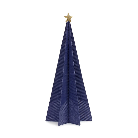 Modern Navy Holiday Tree Décor with Etched Design, Set of 2
