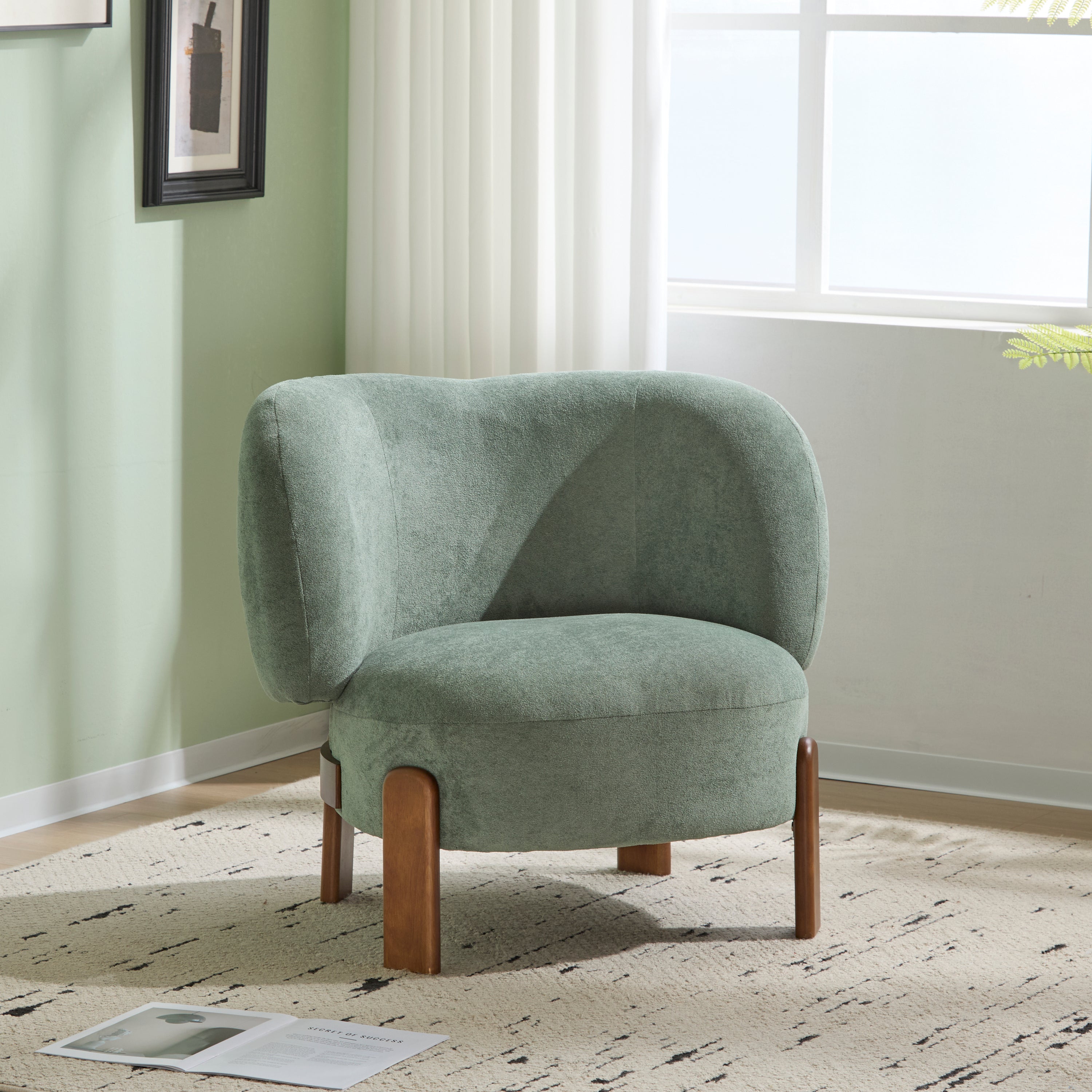 Modern Cozy Wingback Accent Arm Chair with Wooden Feet