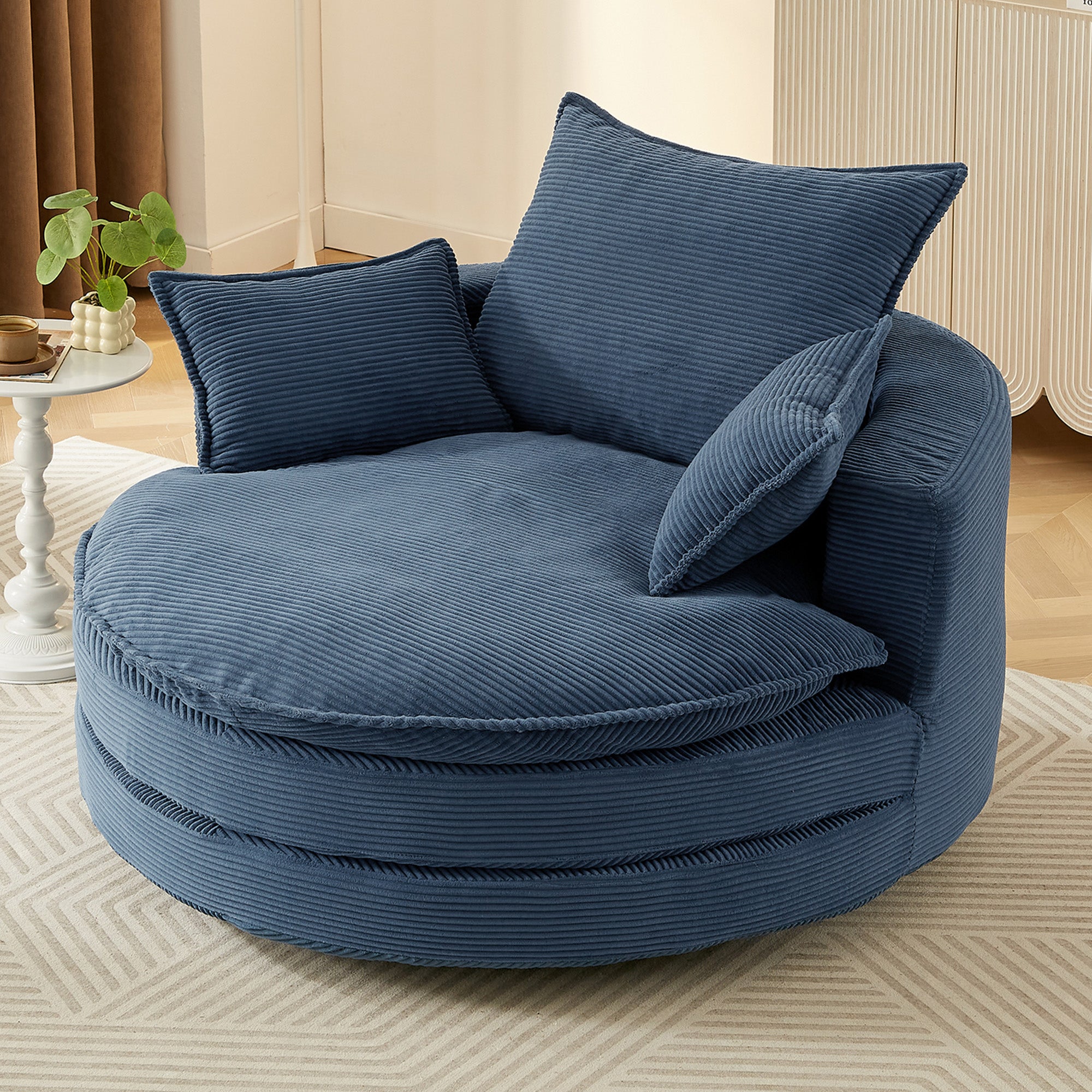 Corduroy 360° Swivel Accent Barrel Chair with 3 Removable Pillows