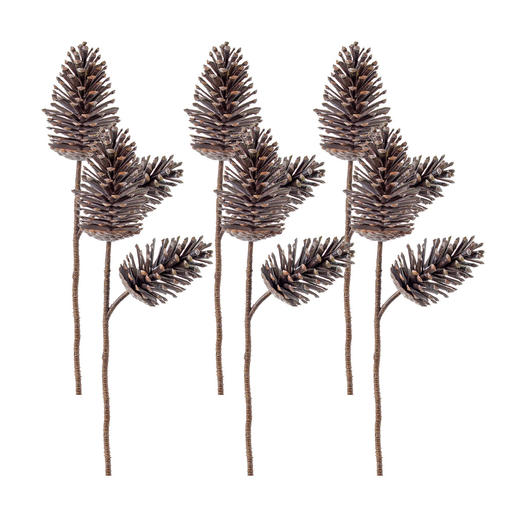 Double-Pine-Cone-Spray-(set-of-6)-Brown-Faux-Florals