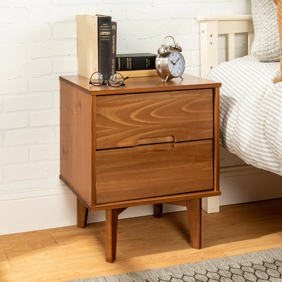 2-Drawer Solid Wood Nightstand with Cutout Handles - Nightstands