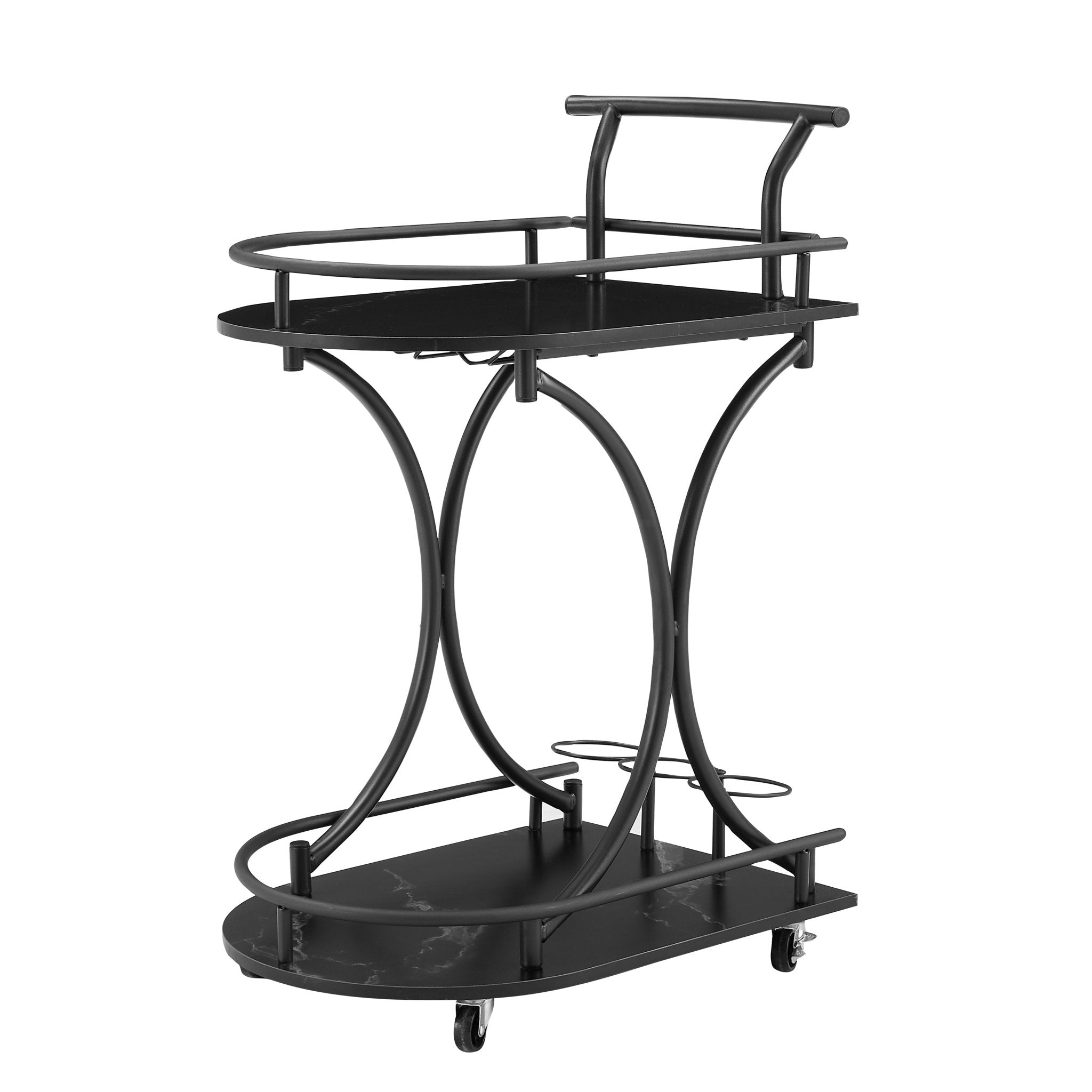 2 - Tier Metal Bar Cart with Wine Rack and Glass Holder - Bar Carts