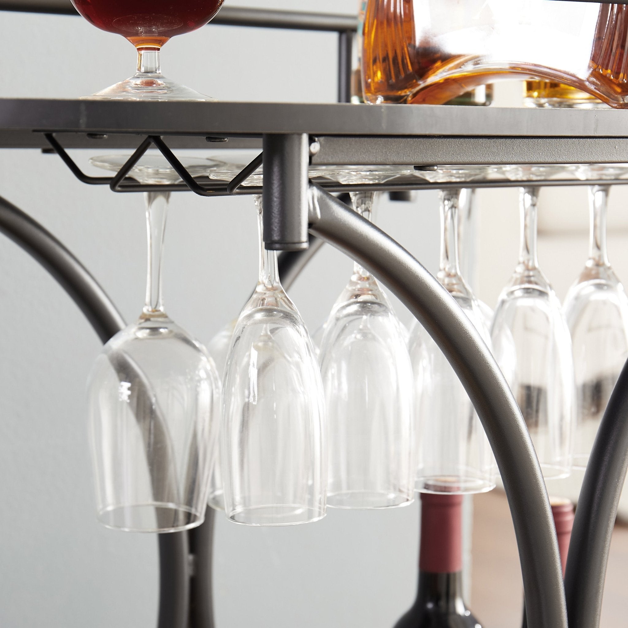 2 - Tier Metal Bar Cart with Wine Rack and Glass Holder - Bar Carts