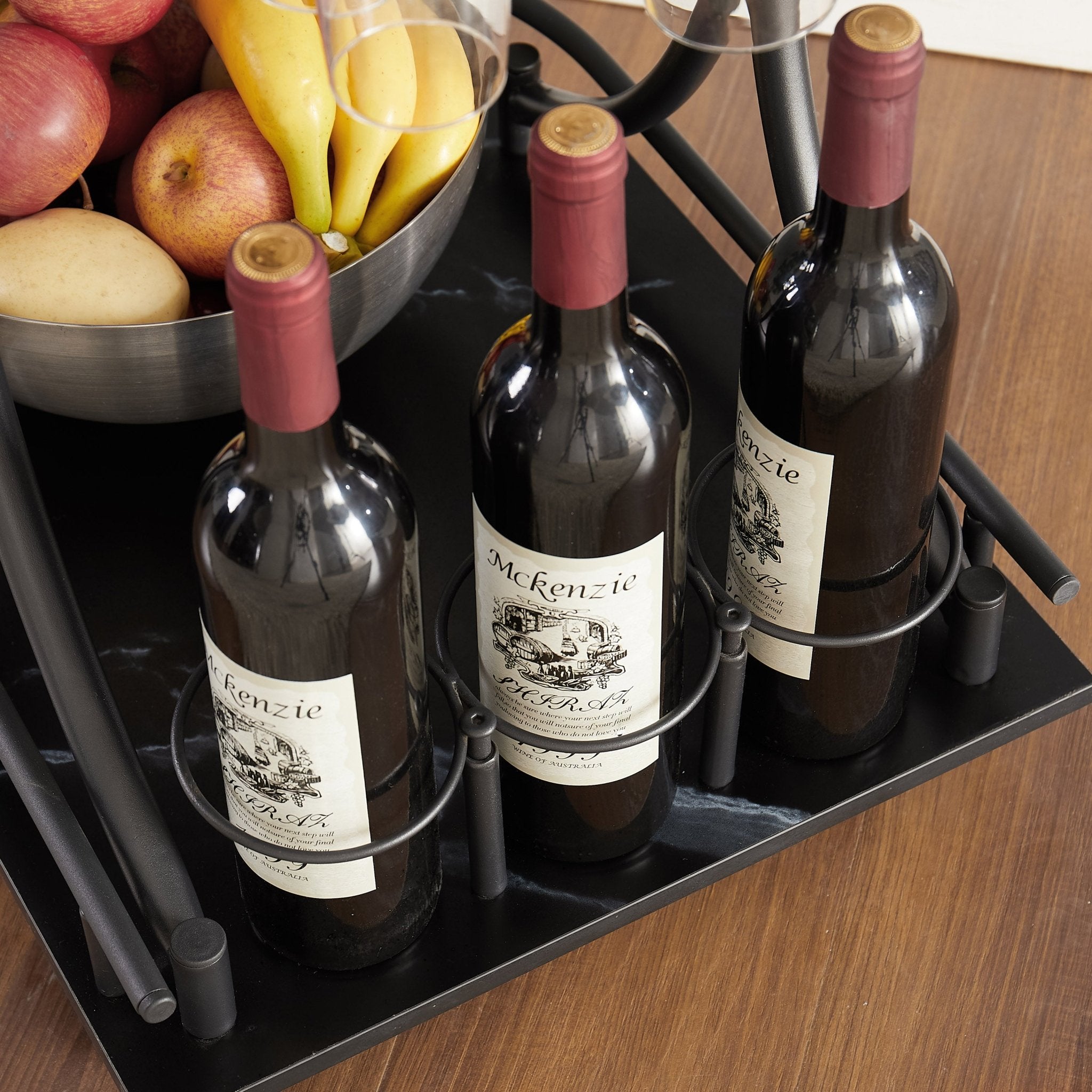 2 - Tier Metal Bar Cart with Wine Rack and Glass Holder - Bar Carts