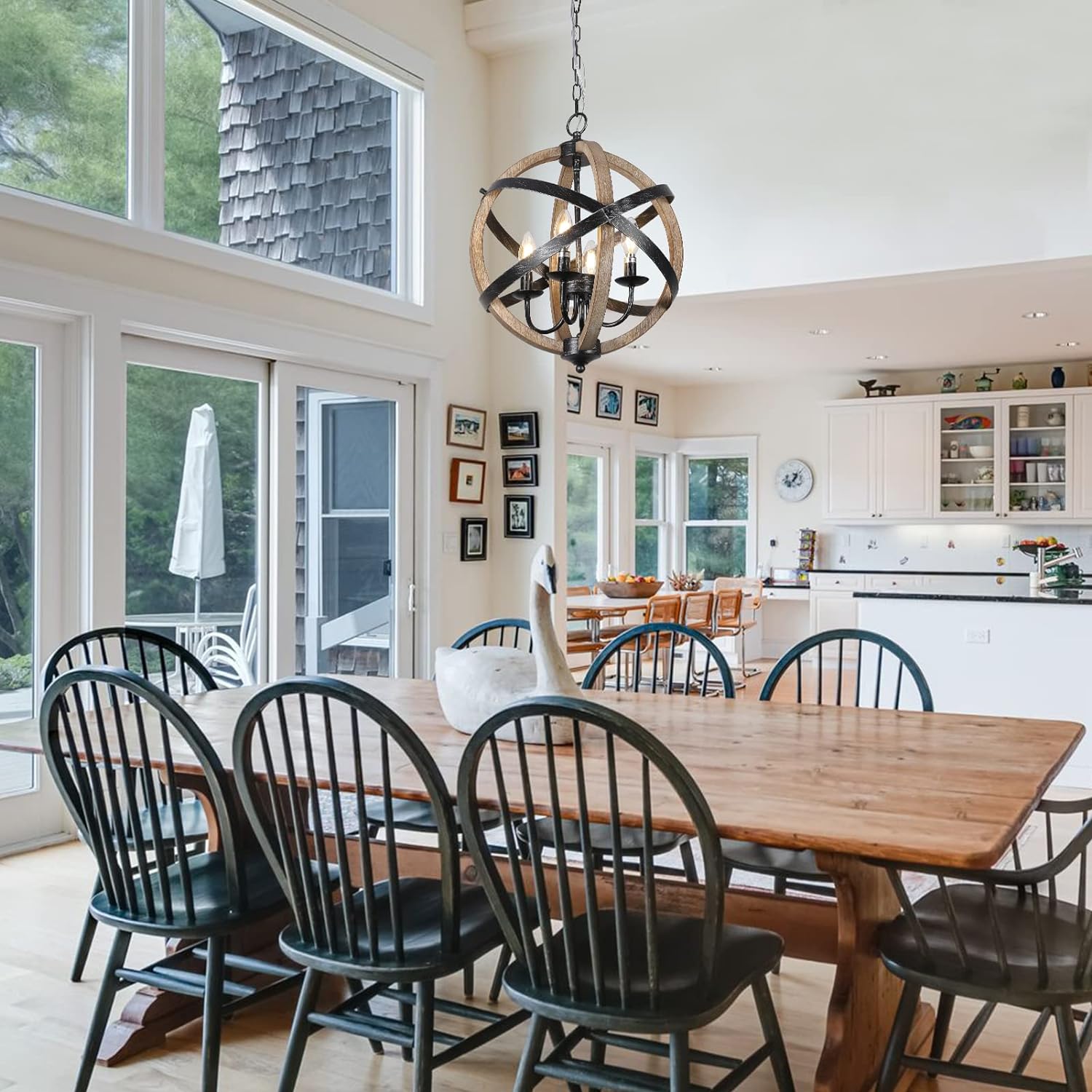 4-Light Chandelier with Adjustable Height and Globe Cage Design
