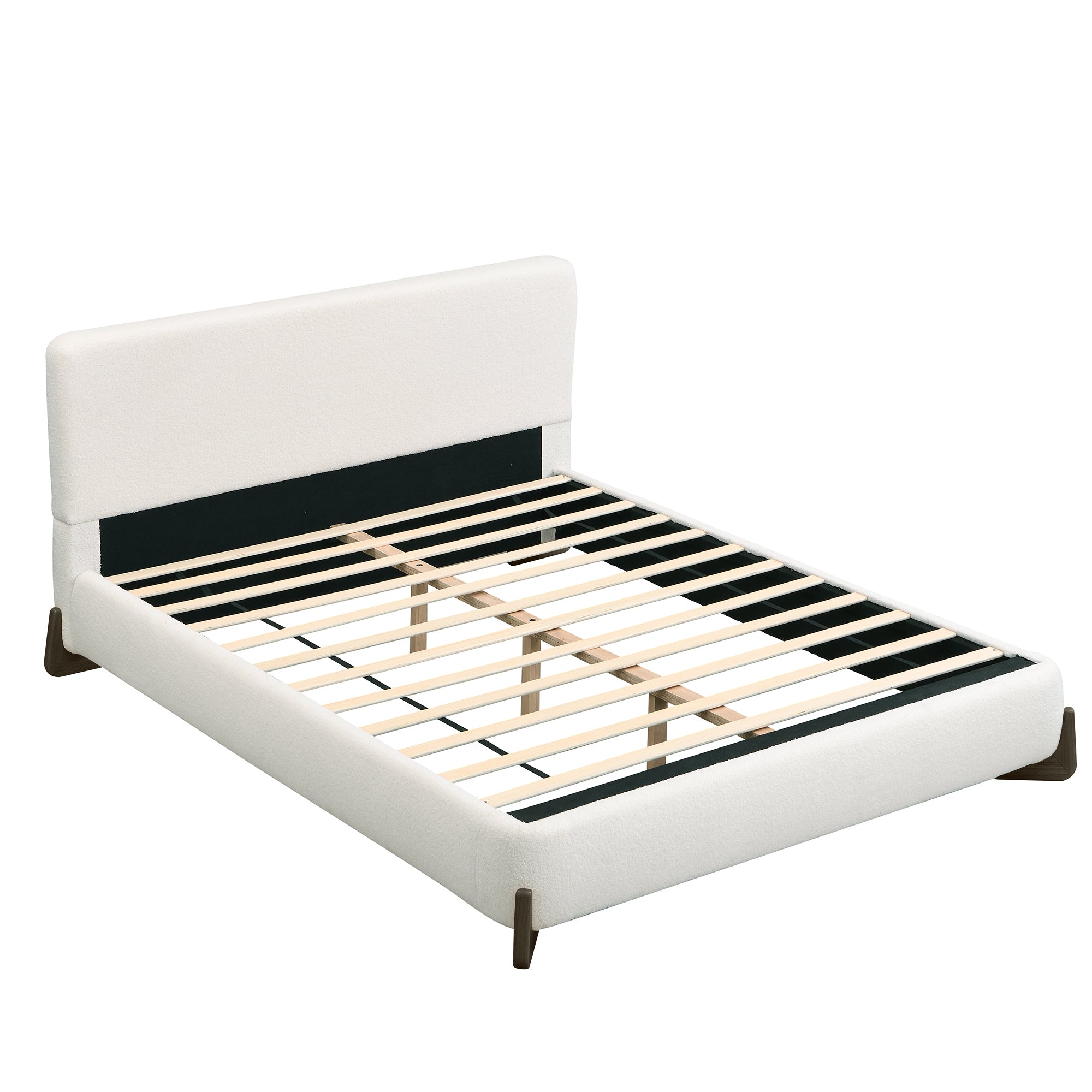 Elegant Boucle Upholstered Bed with Accent Feet
