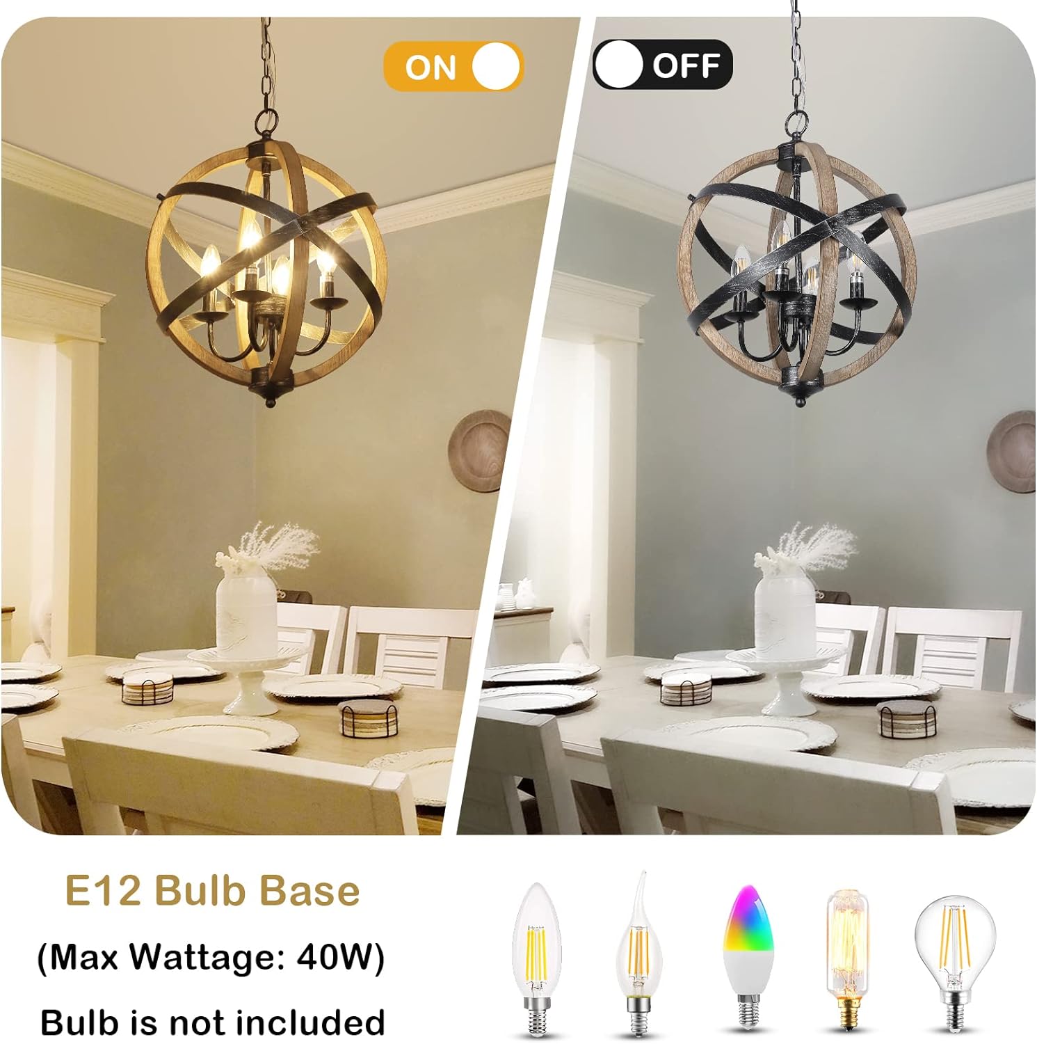 4-Light Chandelier with Adjustable Height and Globe Cage Design