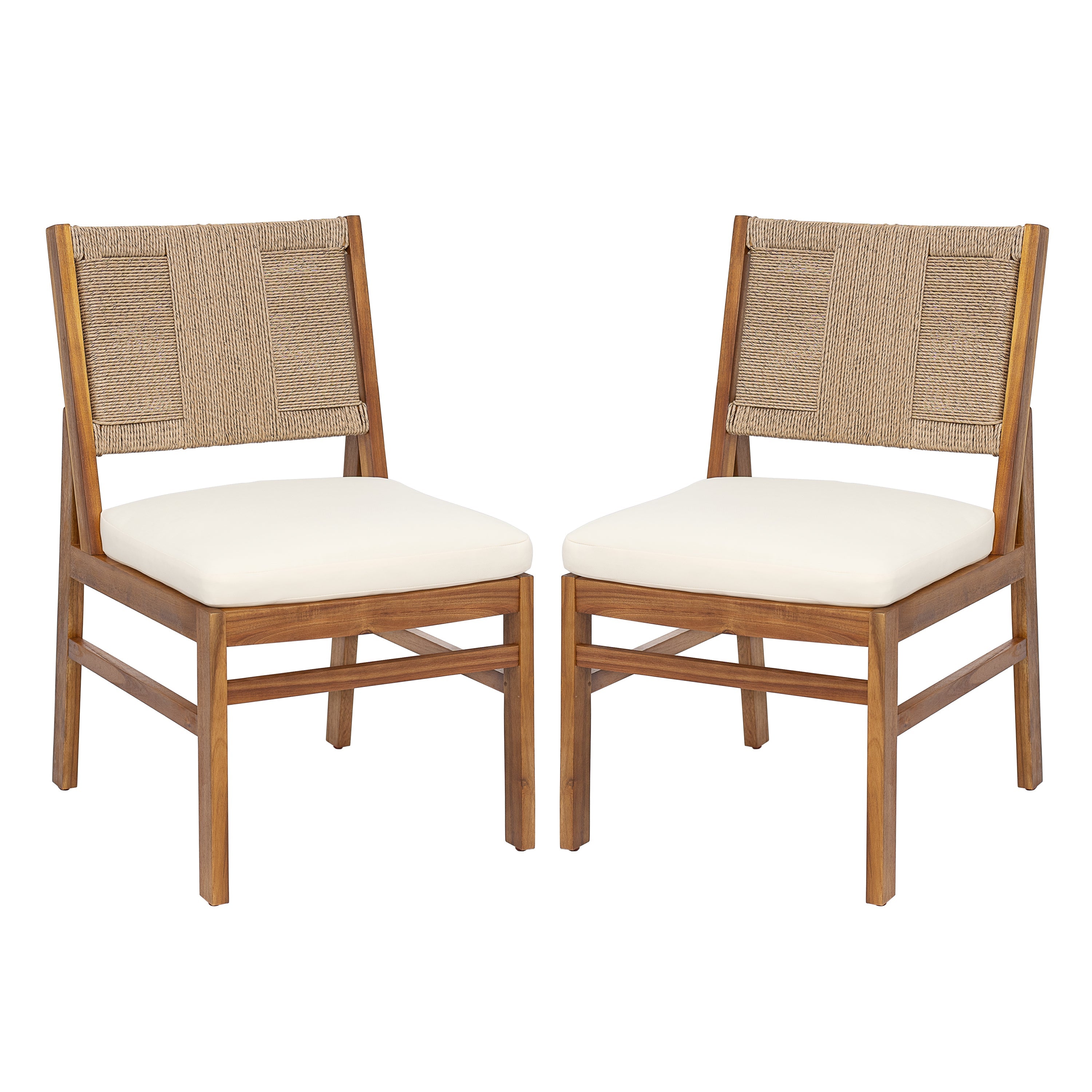 Monica Outdoor Wood and Wicker Woven 7 Piece Dining Set