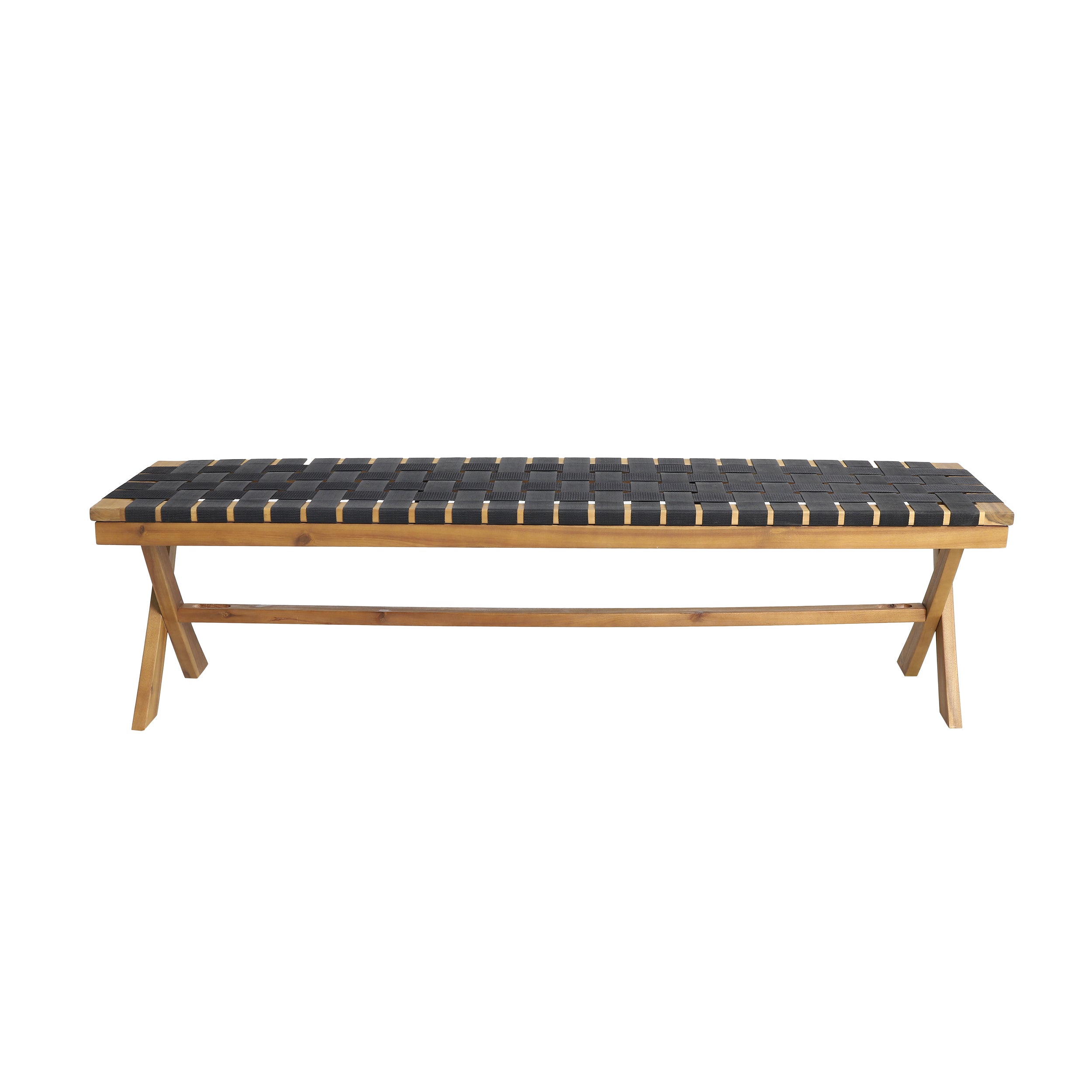 Outdoor Bench with Rope Weave Seat and X-Cross Base