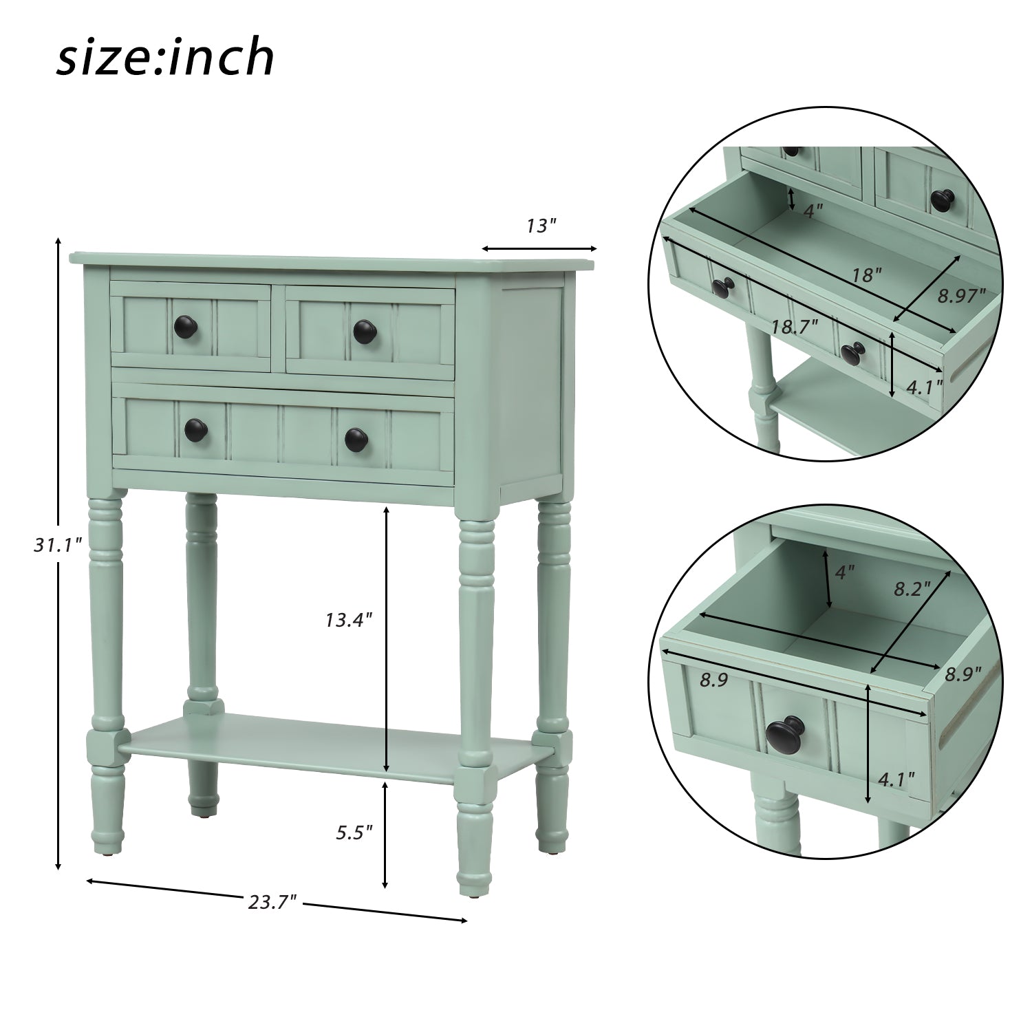 Kylie Console Table with 3 Storage Drawers and Bottom Shelf