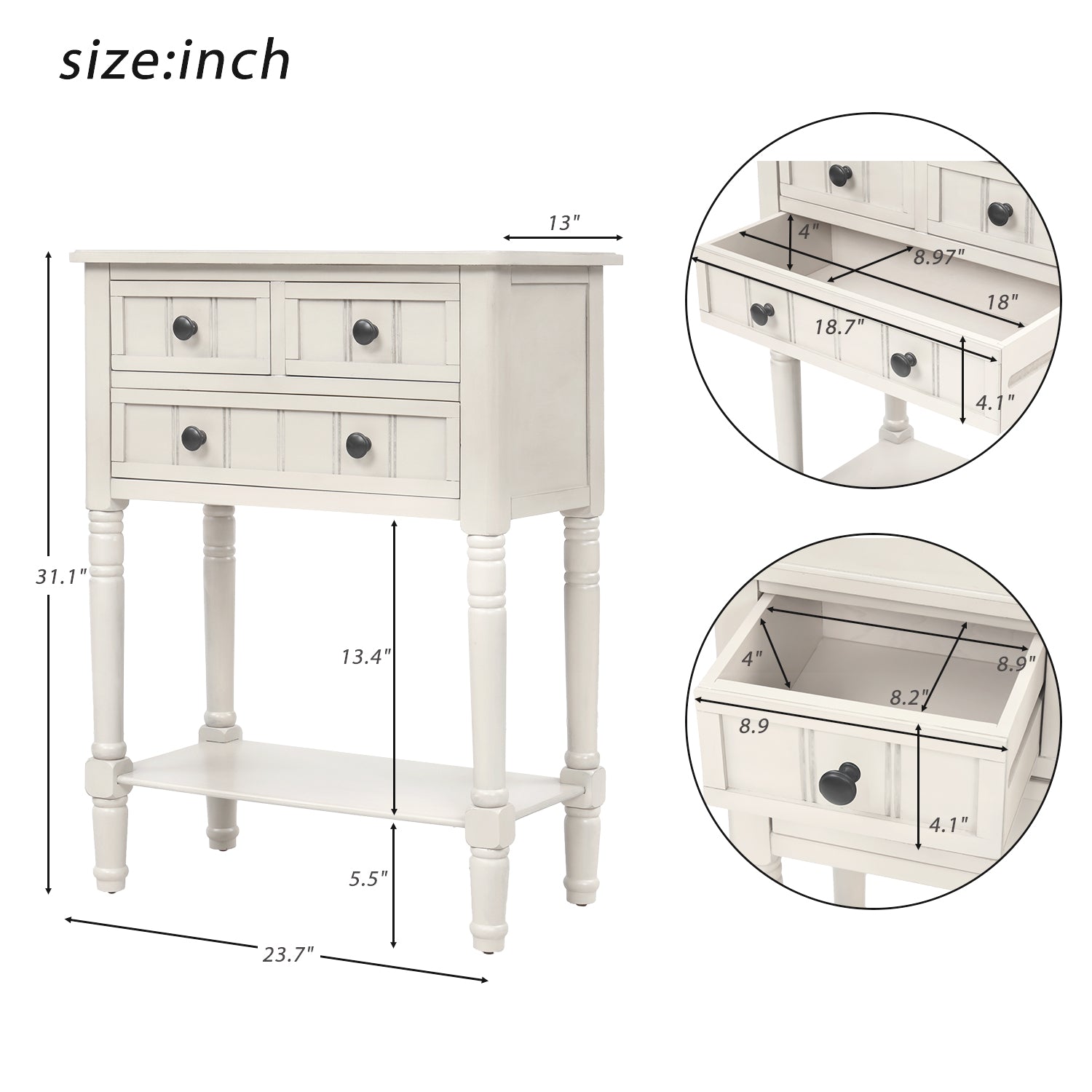 Kylie Console Table with 3 Storage Drawers and Bottom Shelf