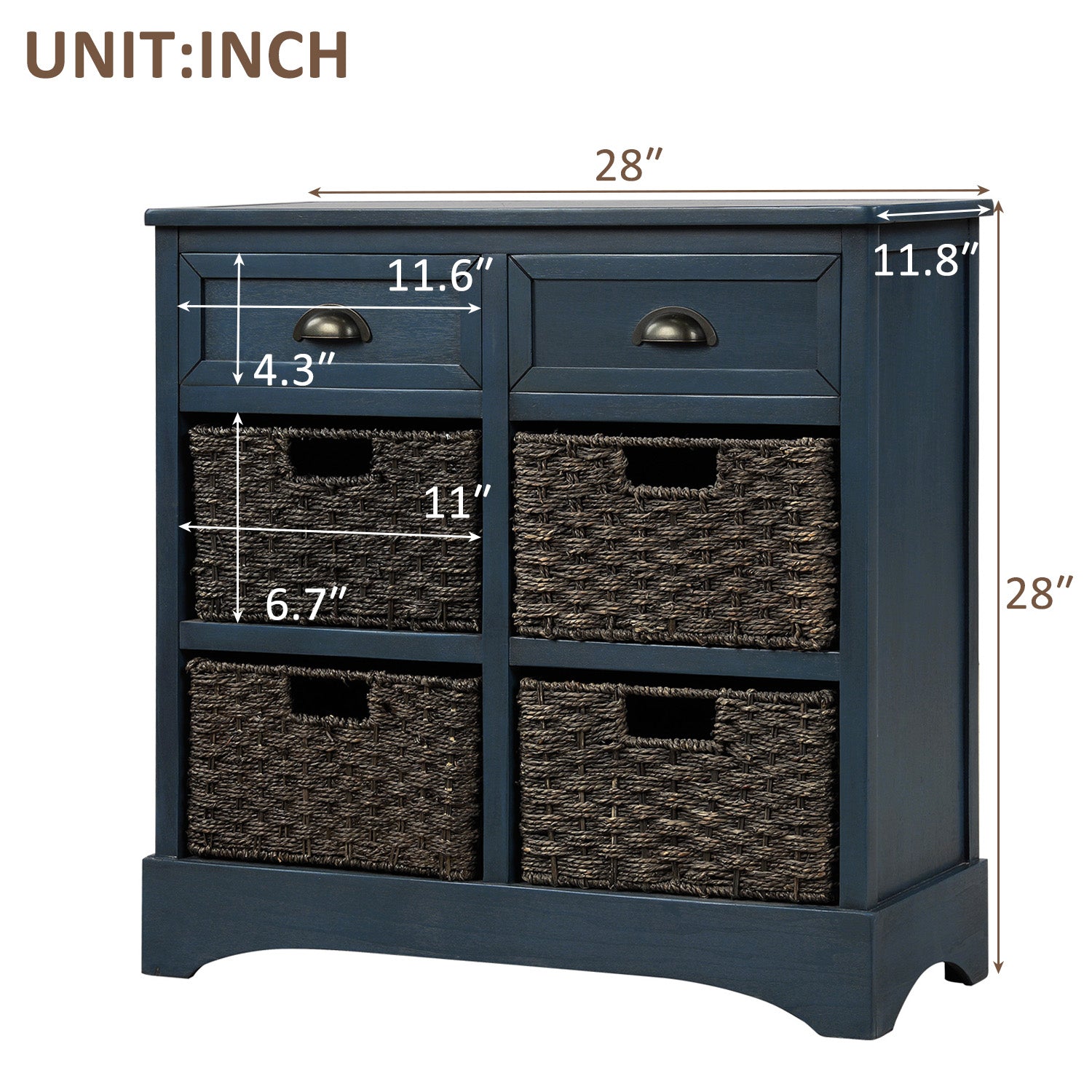 Abby Storage Cabinet with 2 Drawers and 4 Rattan Basket