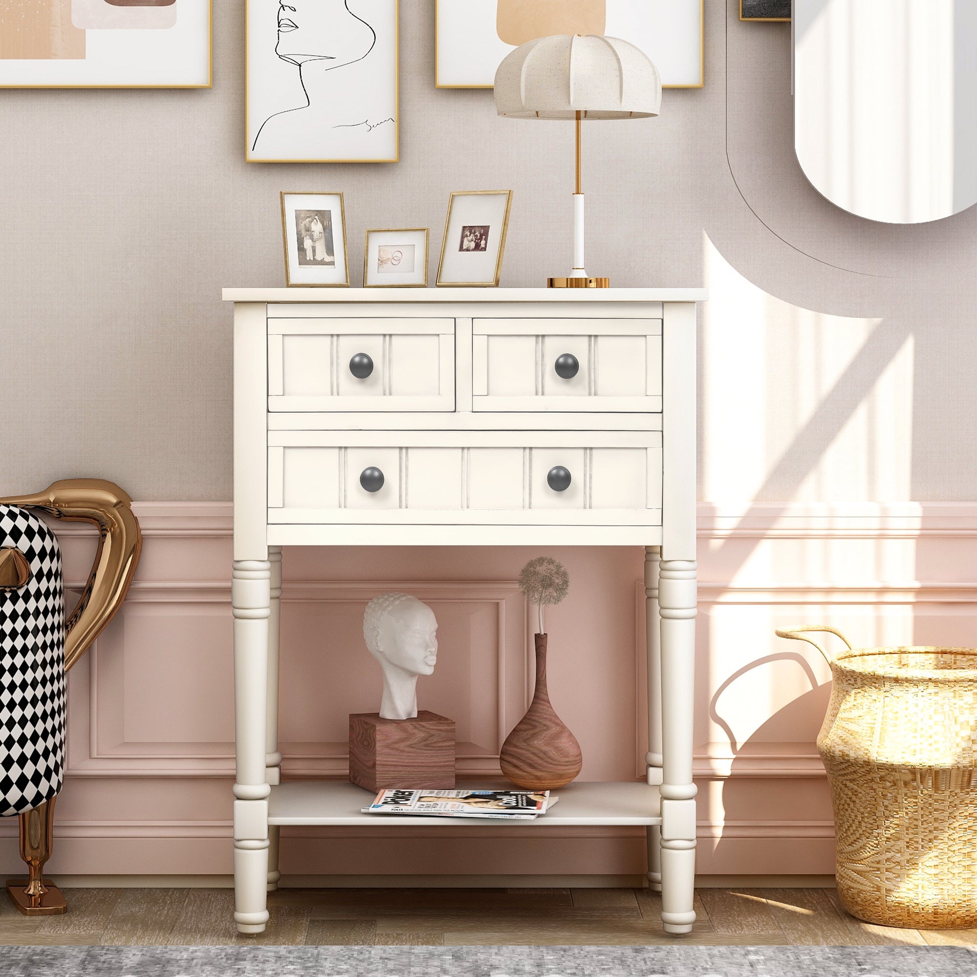 Kylie Console Table with 3 Storage Drawers and Bottom Shelf