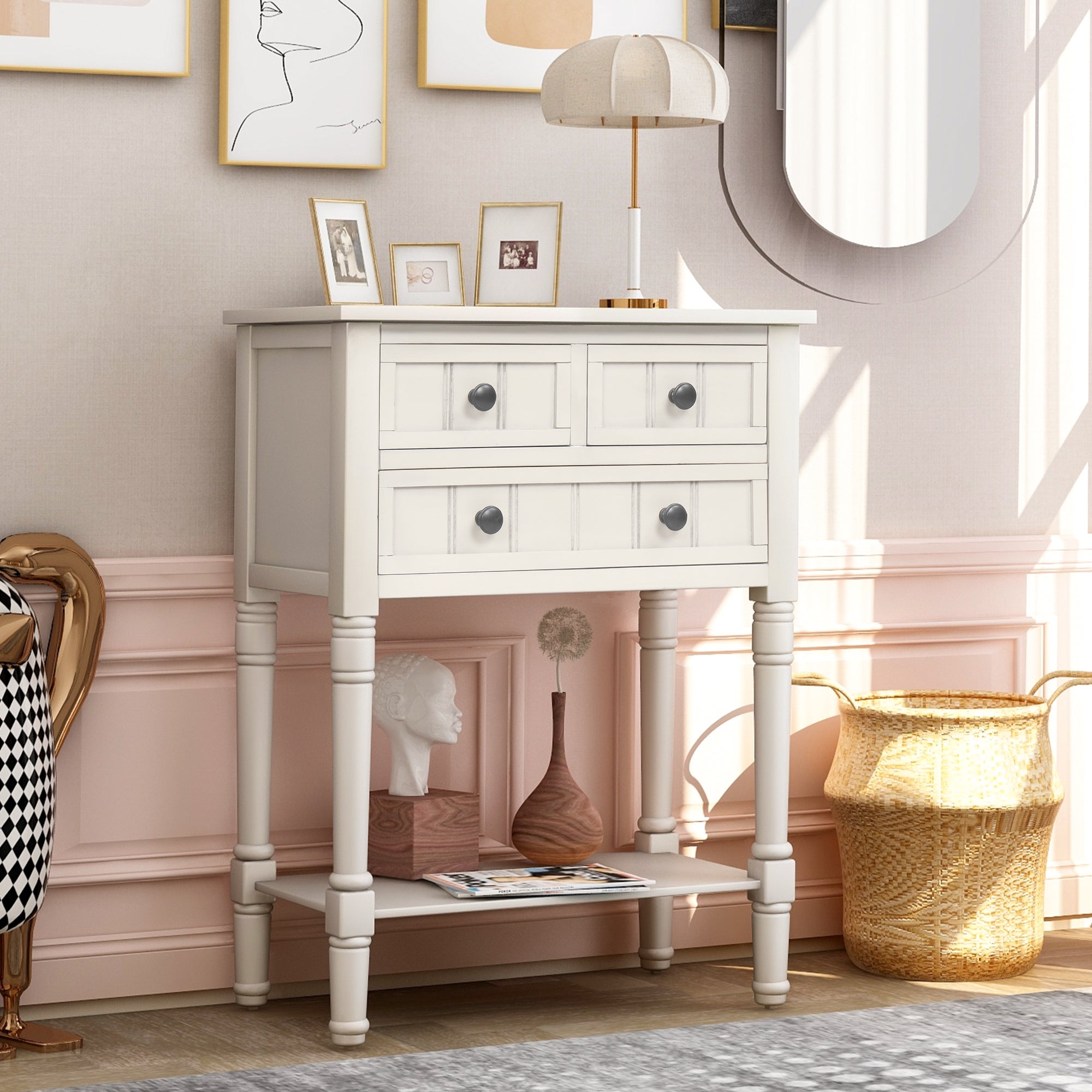 Kylie Console Table with 3 Storage Drawers and Bottom Shelf