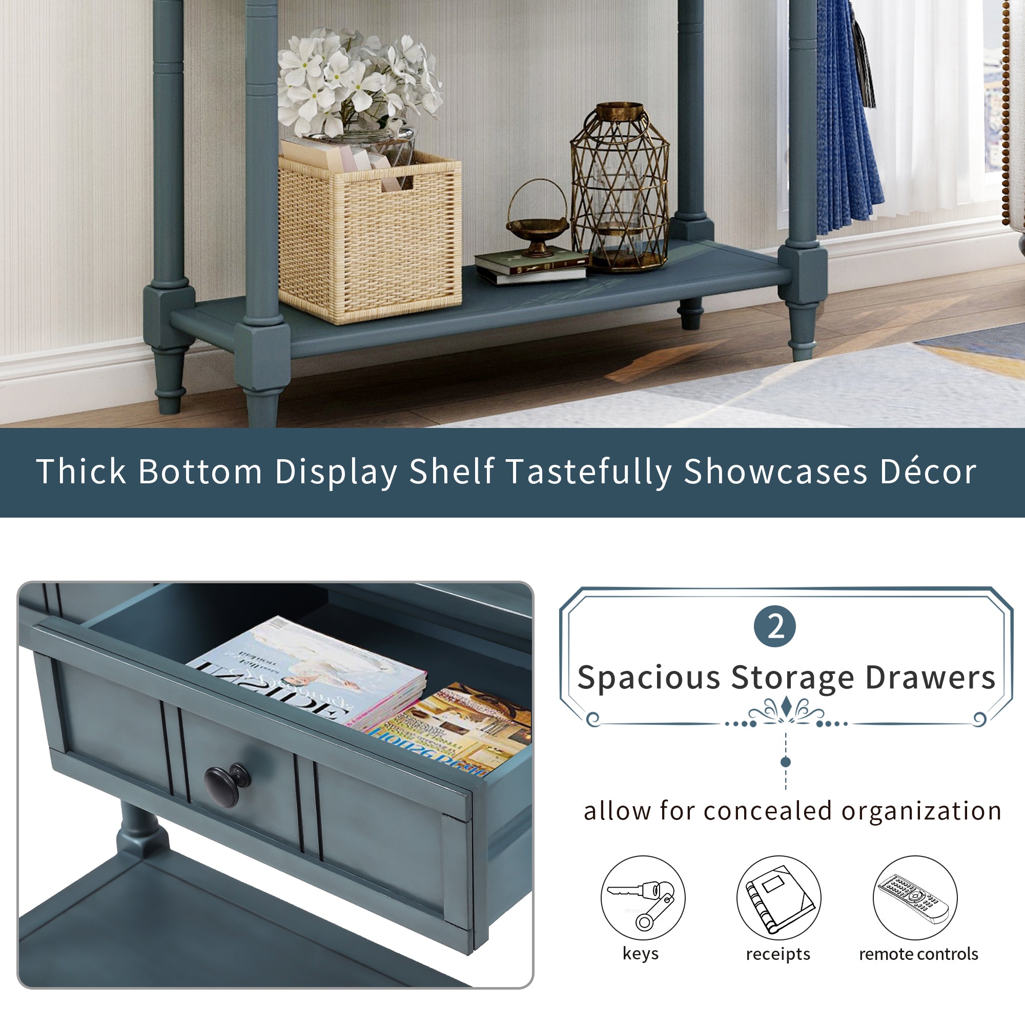 Jace Console Table with 2 Drawers and Bottom Shelf