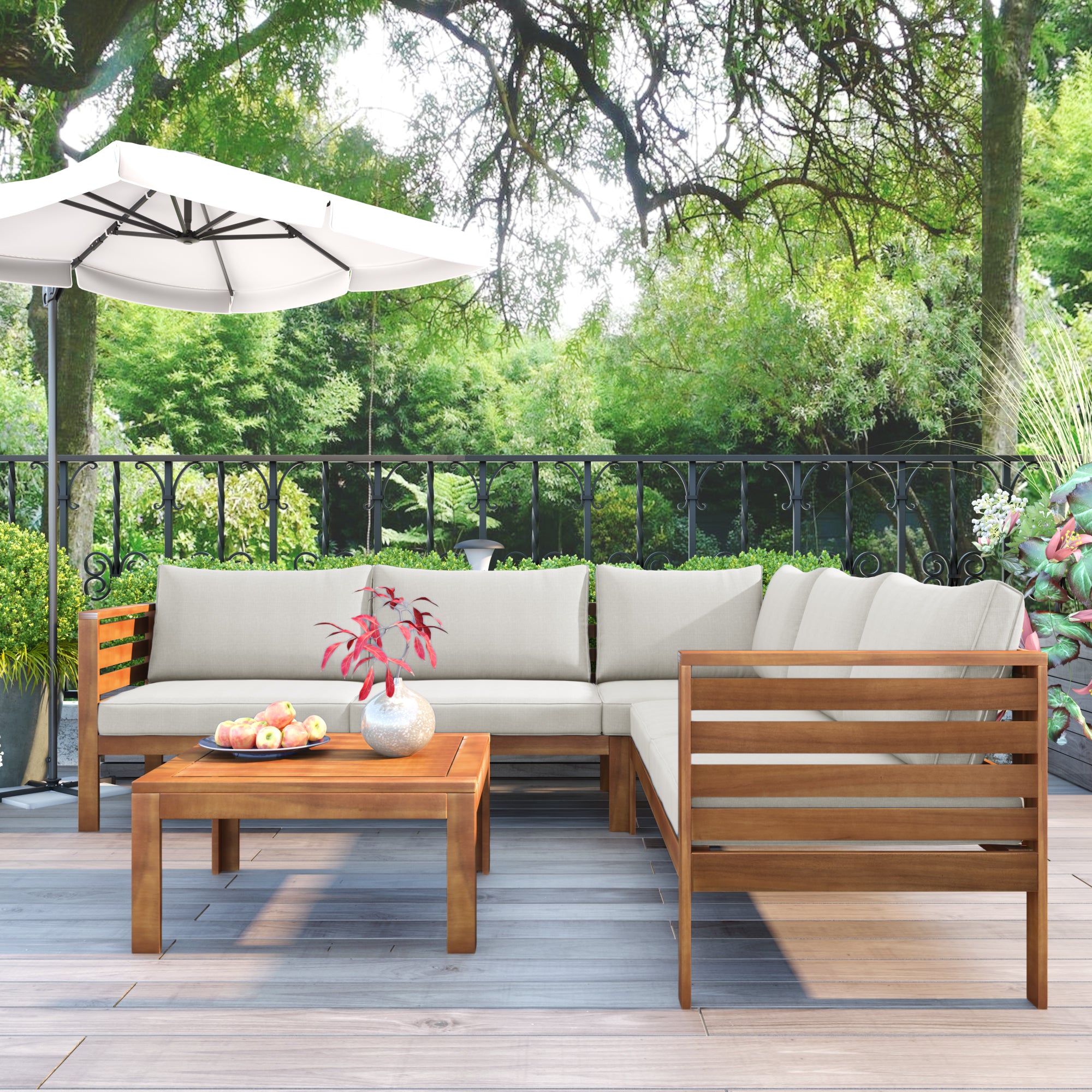 Acacia Wood Outdoor Sofa Seating Set