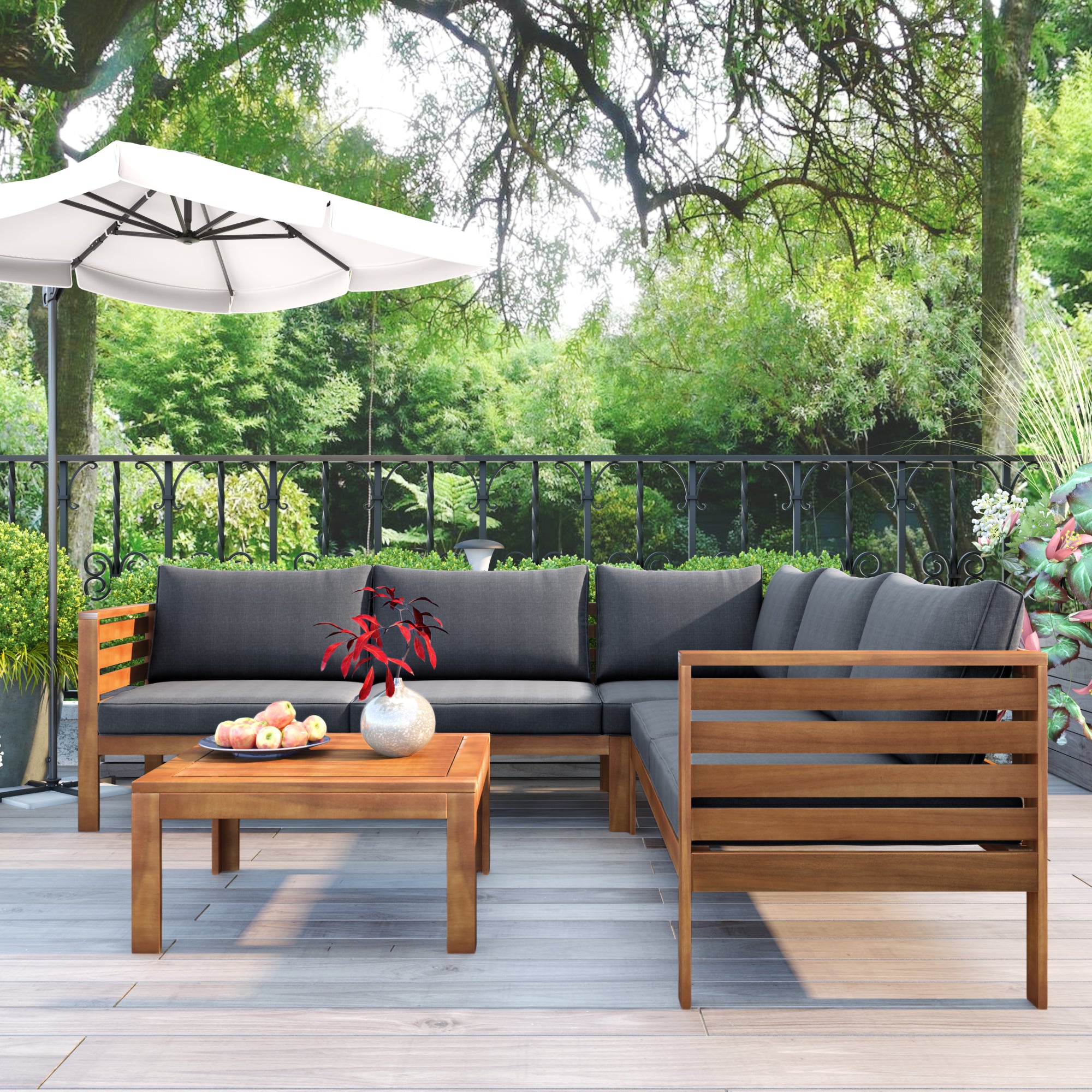 Acacia Wood Outdoor Sofa Seating Set