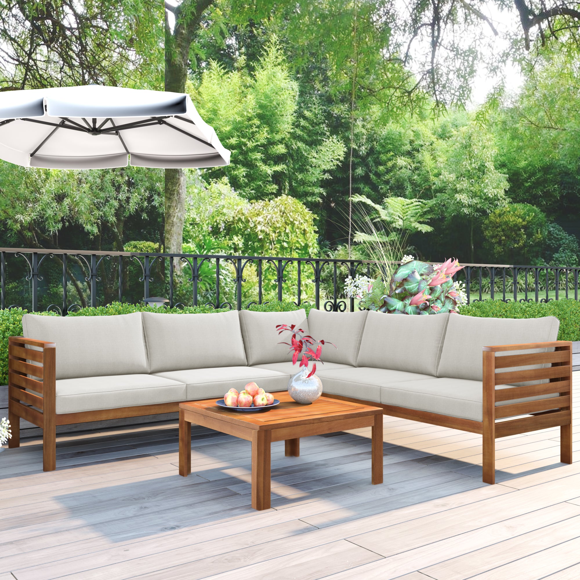 Acacia Wood Outdoor Sofa Seating Set
