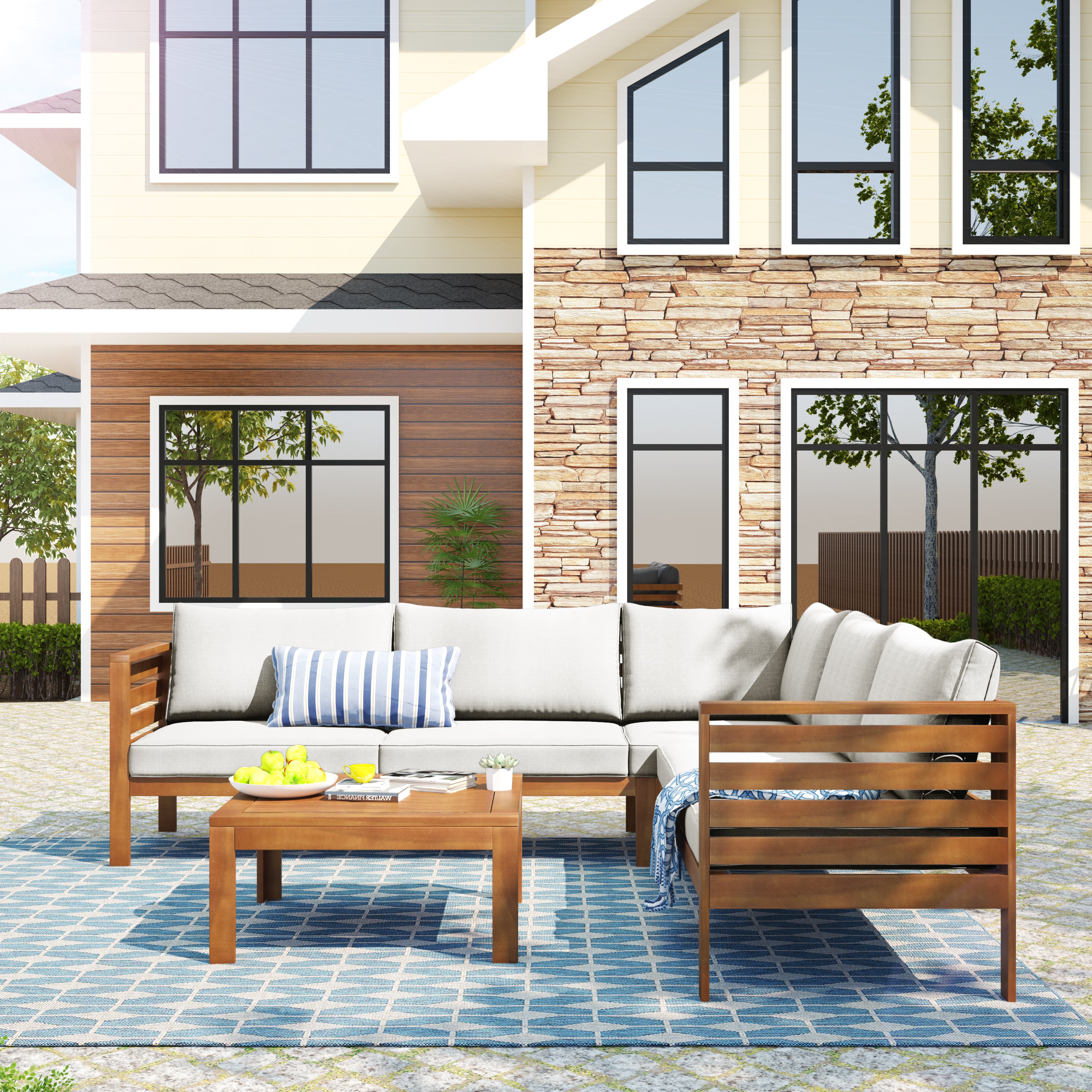 Acacia Wood Outdoor Sofa Seating Set