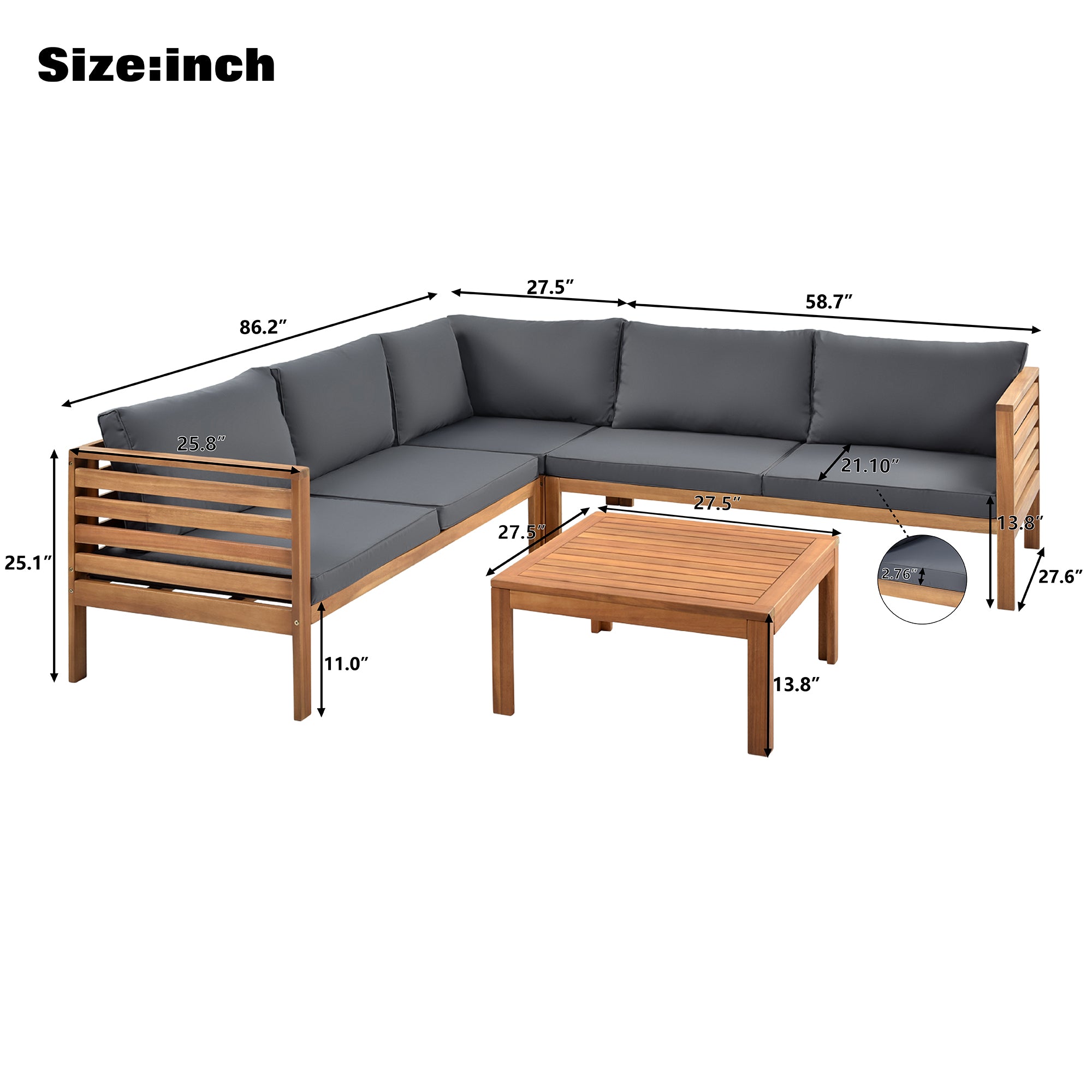 Acacia Wood Outdoor Sofa Seating Set