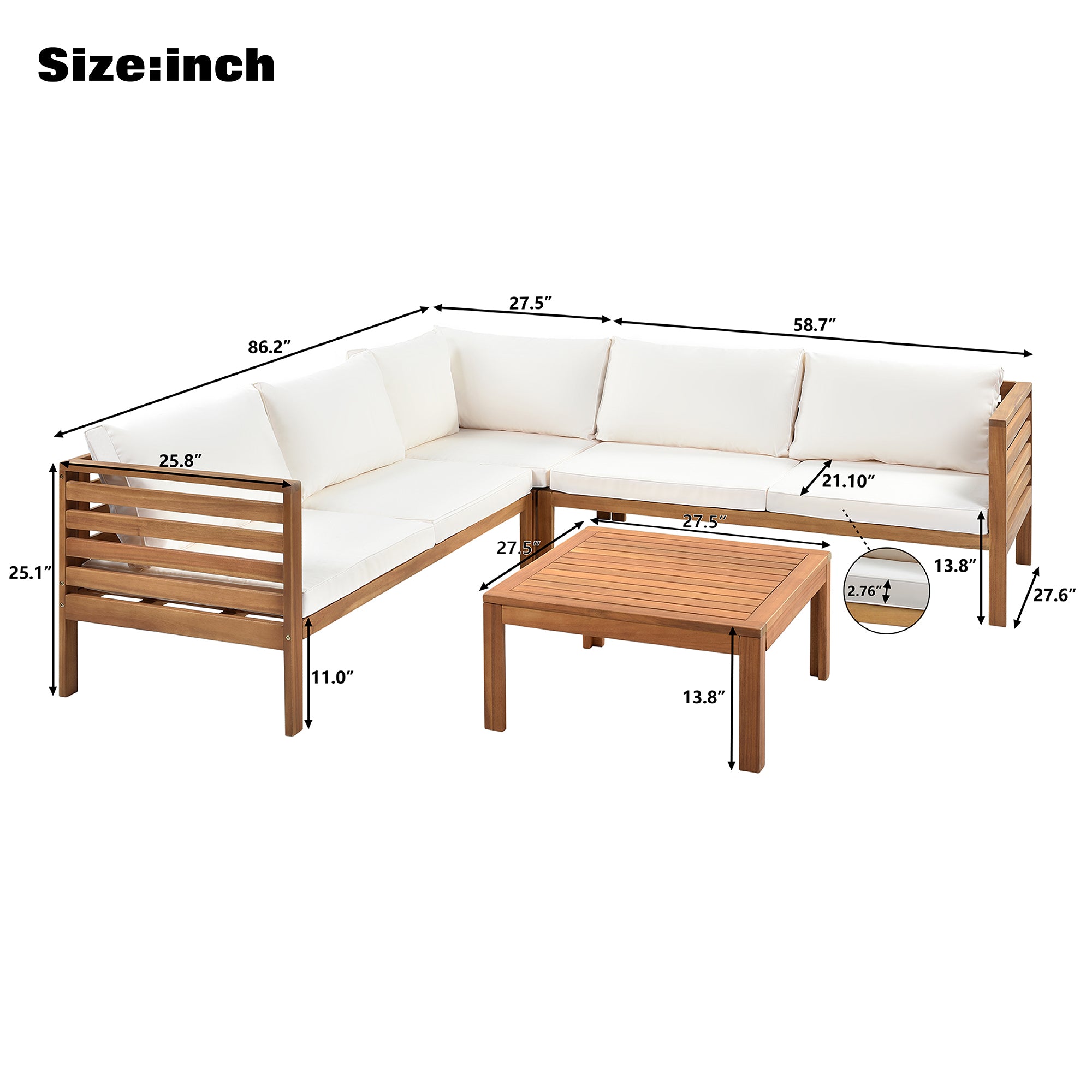 Acacia Wood Outdoor Sofa Seating Set