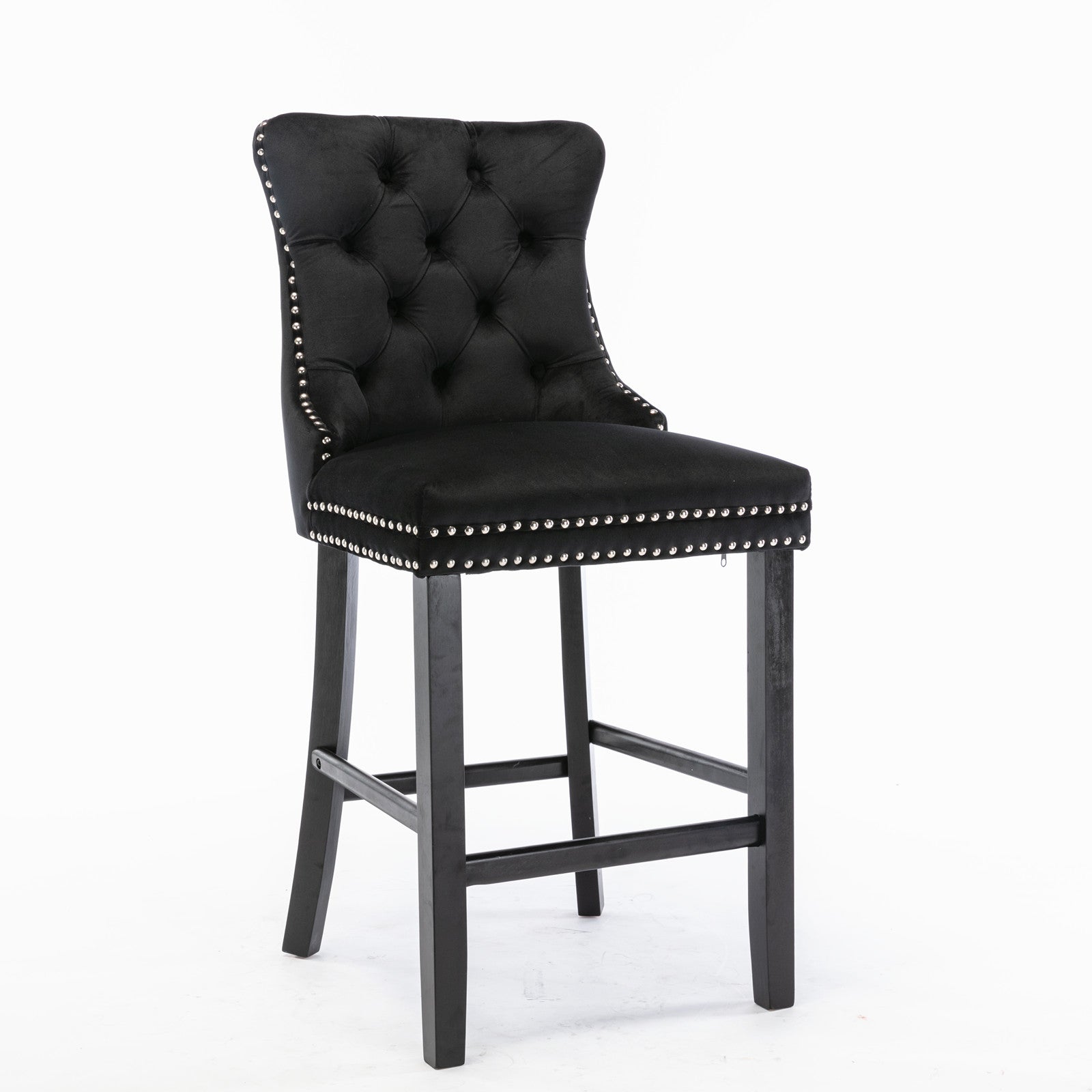 Contemporary Velvet Button Tufted Nailhead Trim Upholstered Barstools, Set of 2