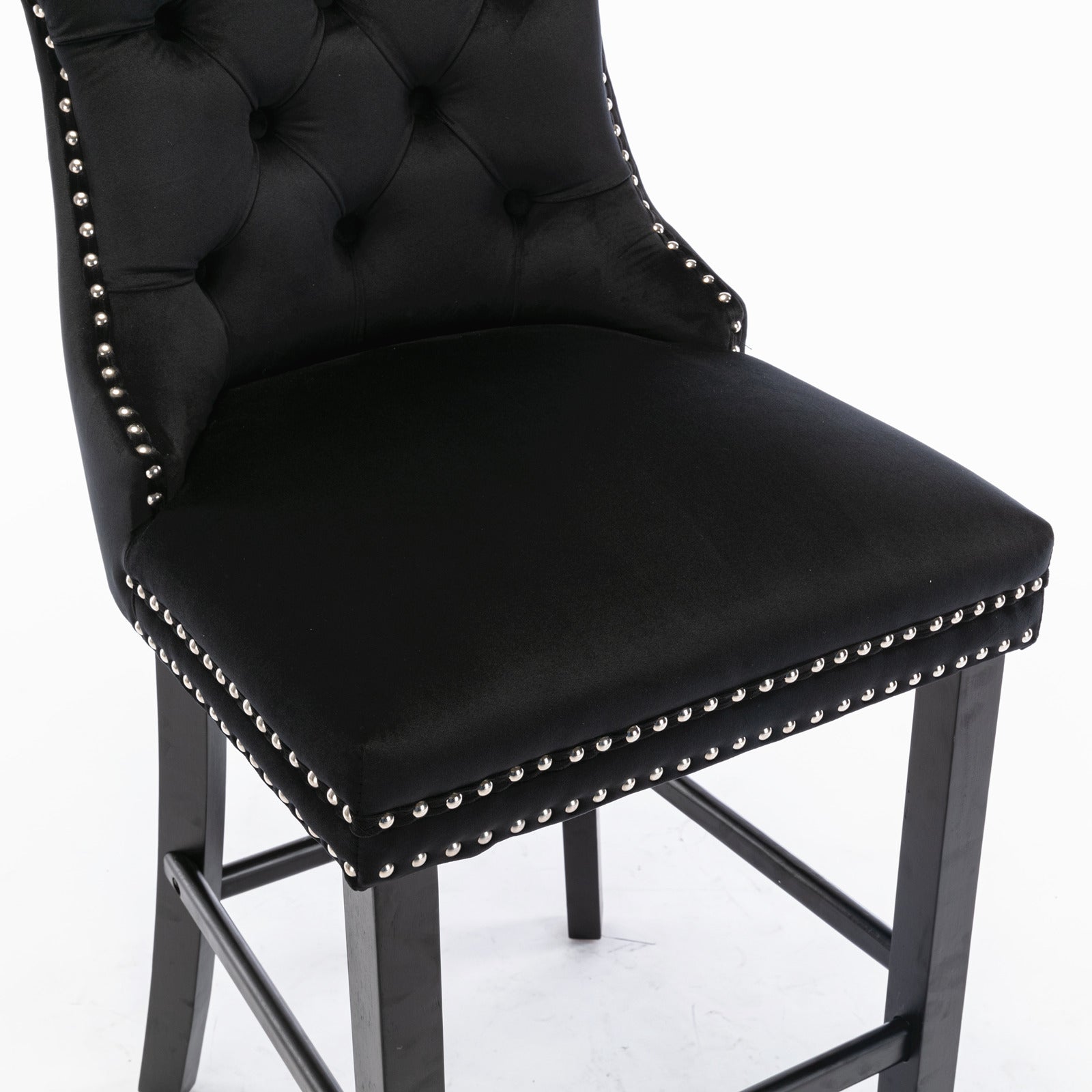 Contemporary Velvet Button Tufted Nailhead Trim Upholstered Barstools, Set of 2