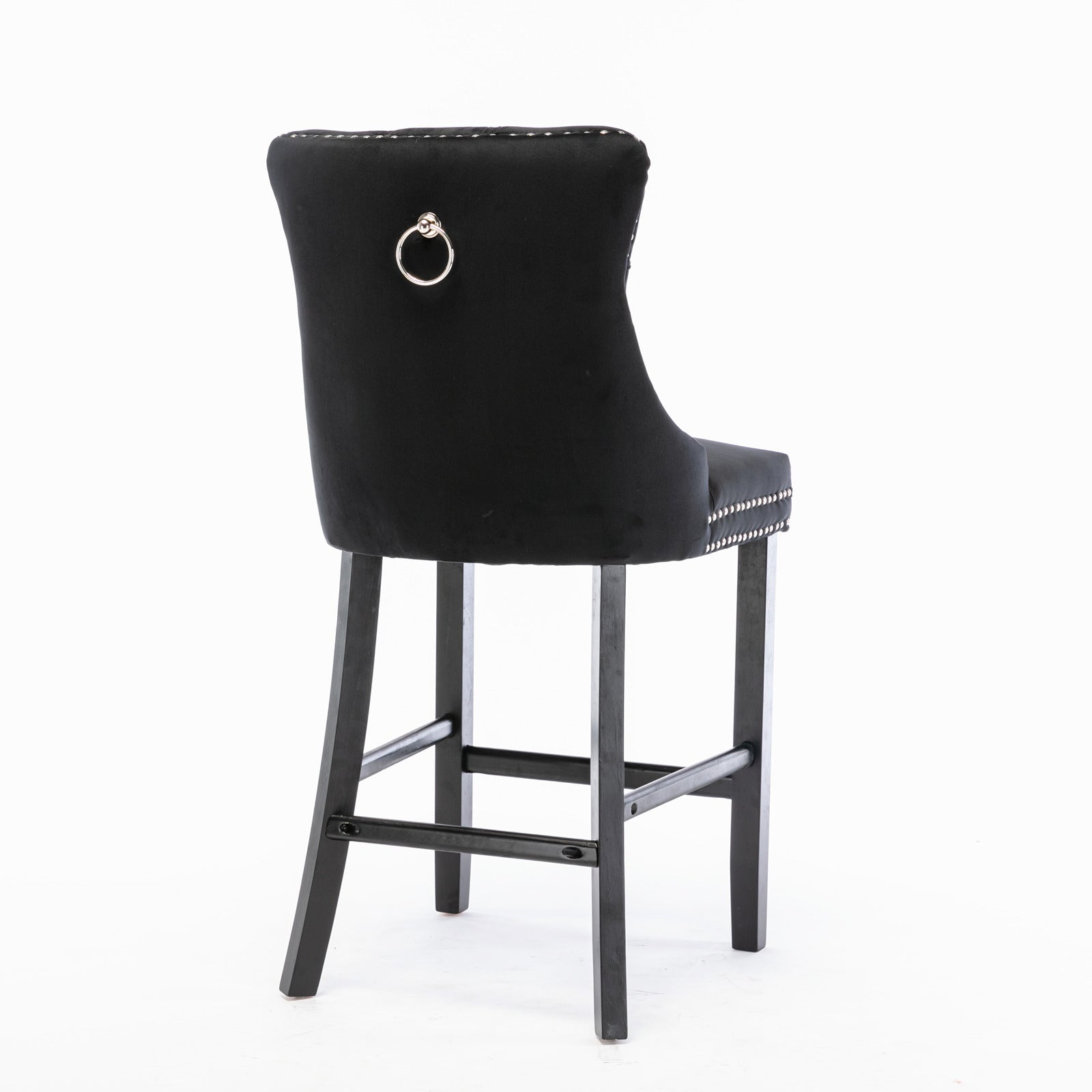 Contemporary Velvet Button Tufted Nailhead Trim Upholstered Barstools, Set of 2