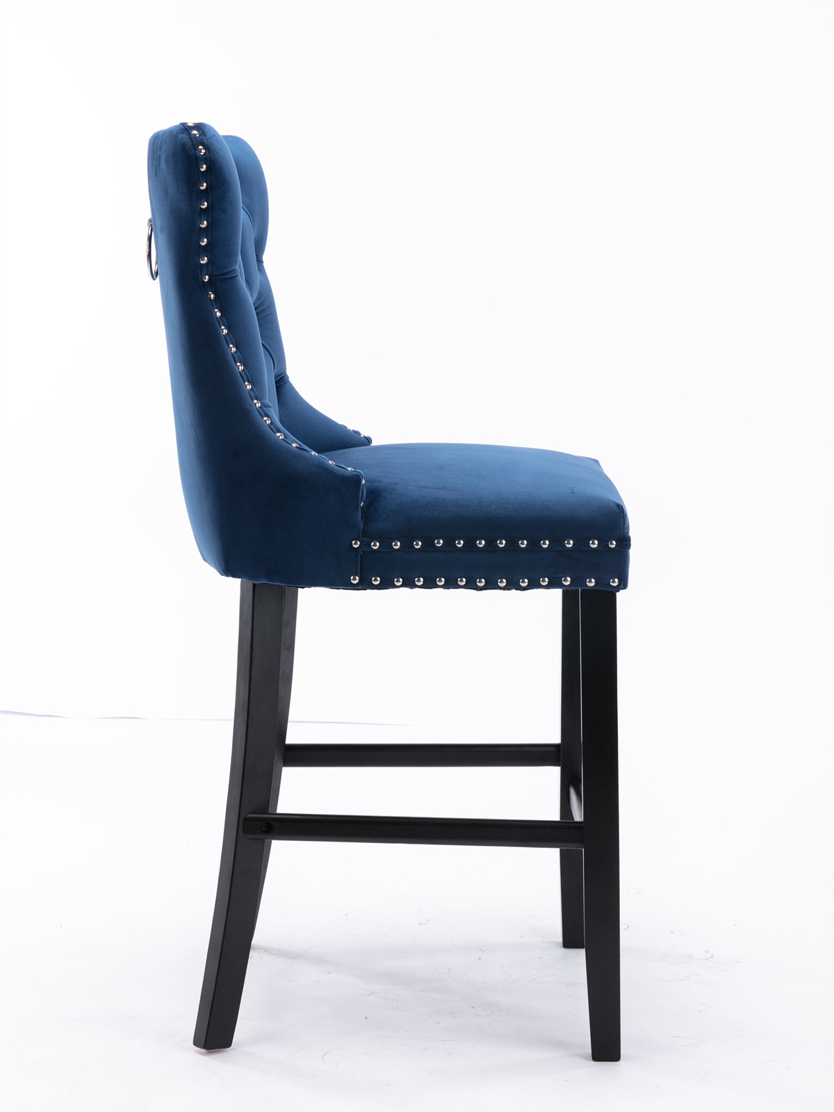 Contemporary Velvet Button Tufted Nailhead Trim Upholstered Barstools, Set of 2