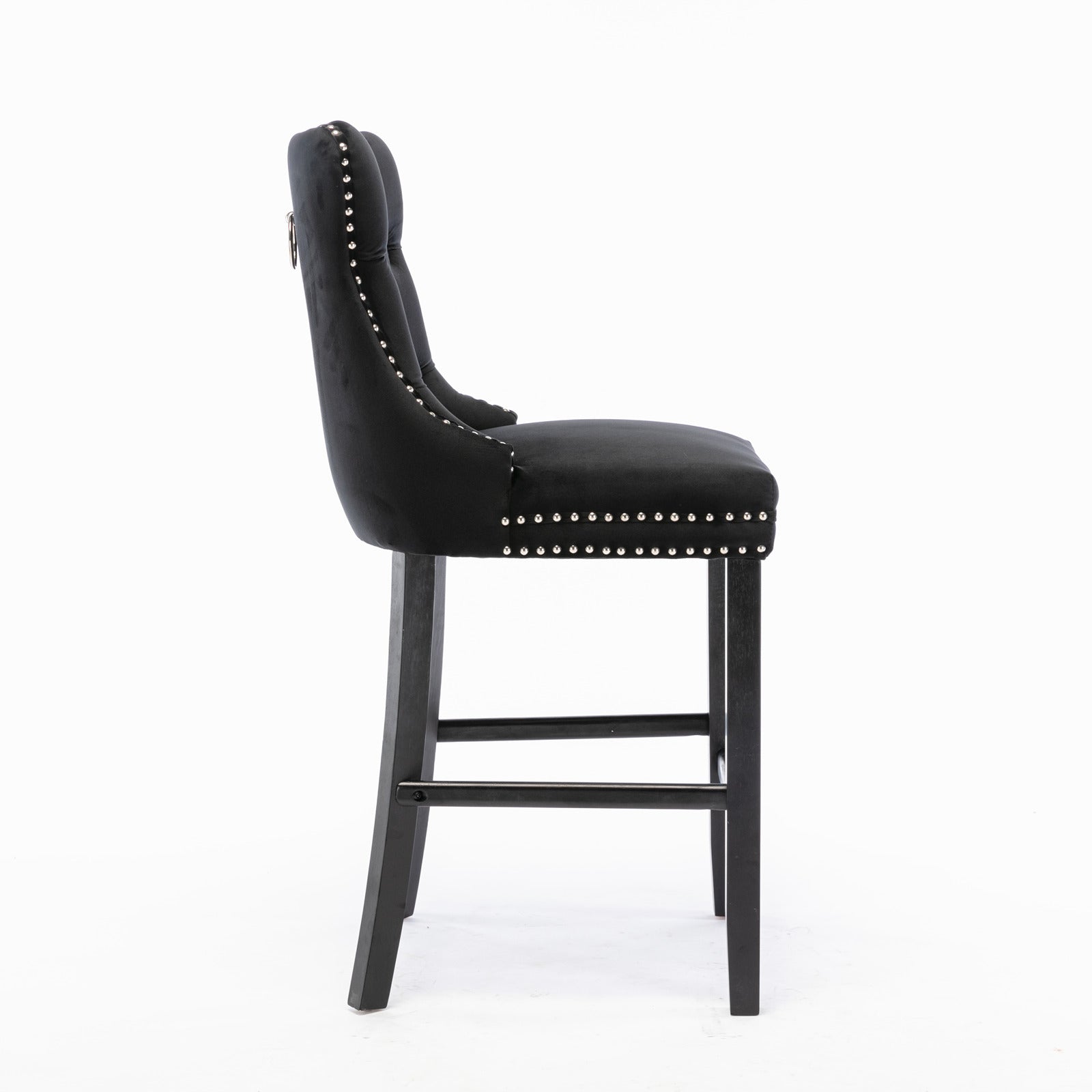 Contemporary Velvet Button Tufted Nailhead Trim Upholstered Barstools, Set of 2