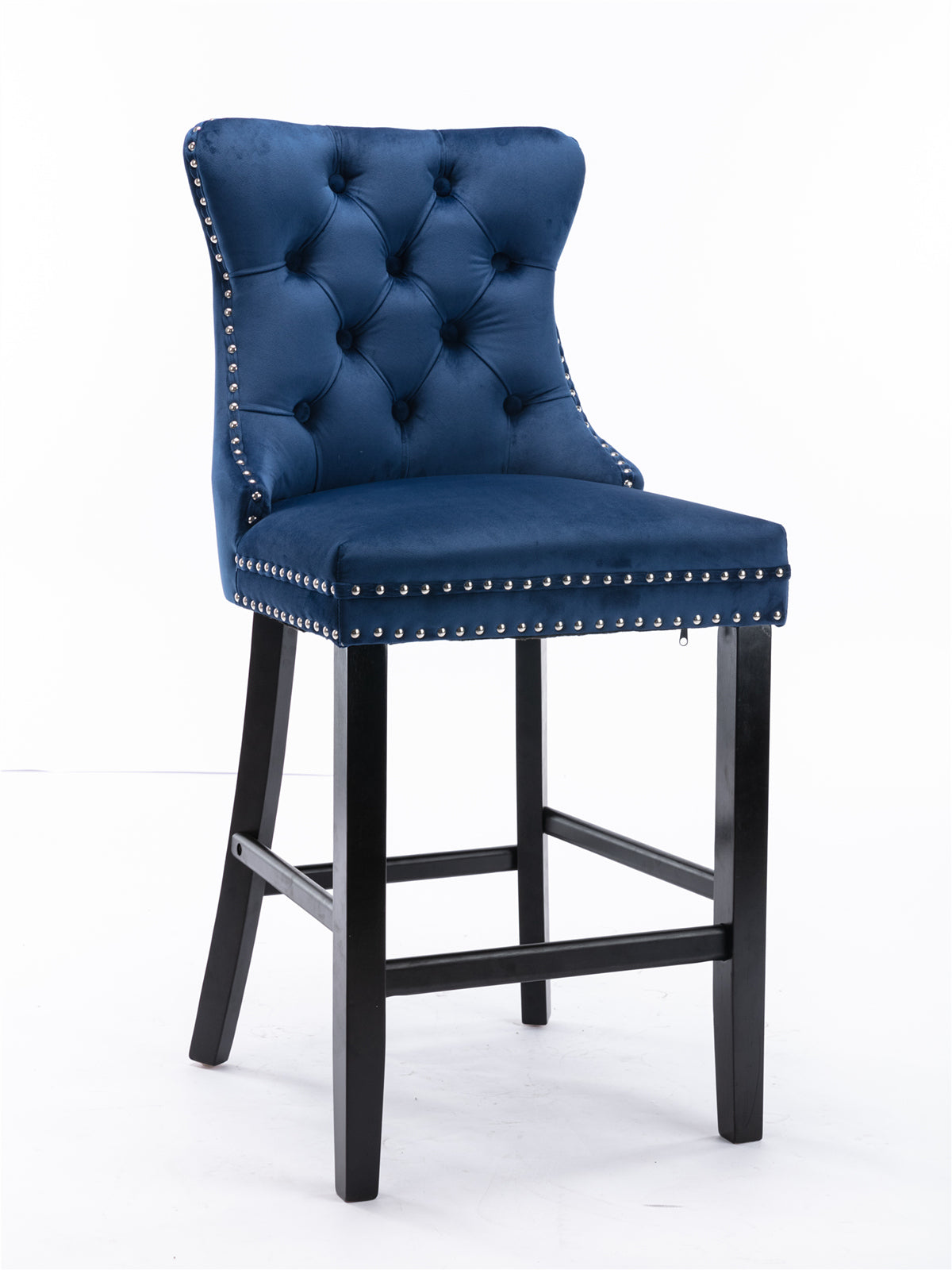 Contemporary Velvet Button Tufted Nailhead Trim Upholstered Barstools, Set of 2
