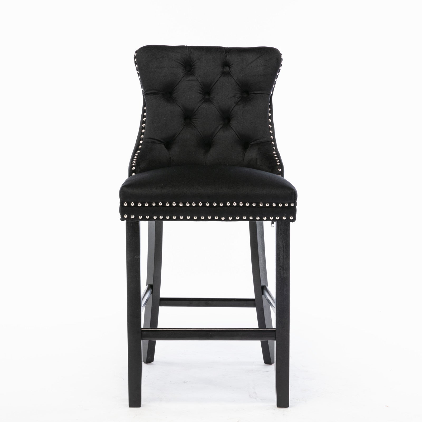Contemporary Velvet Button Tufted Nailhead Trim Upholstered Barstools, Set of 2