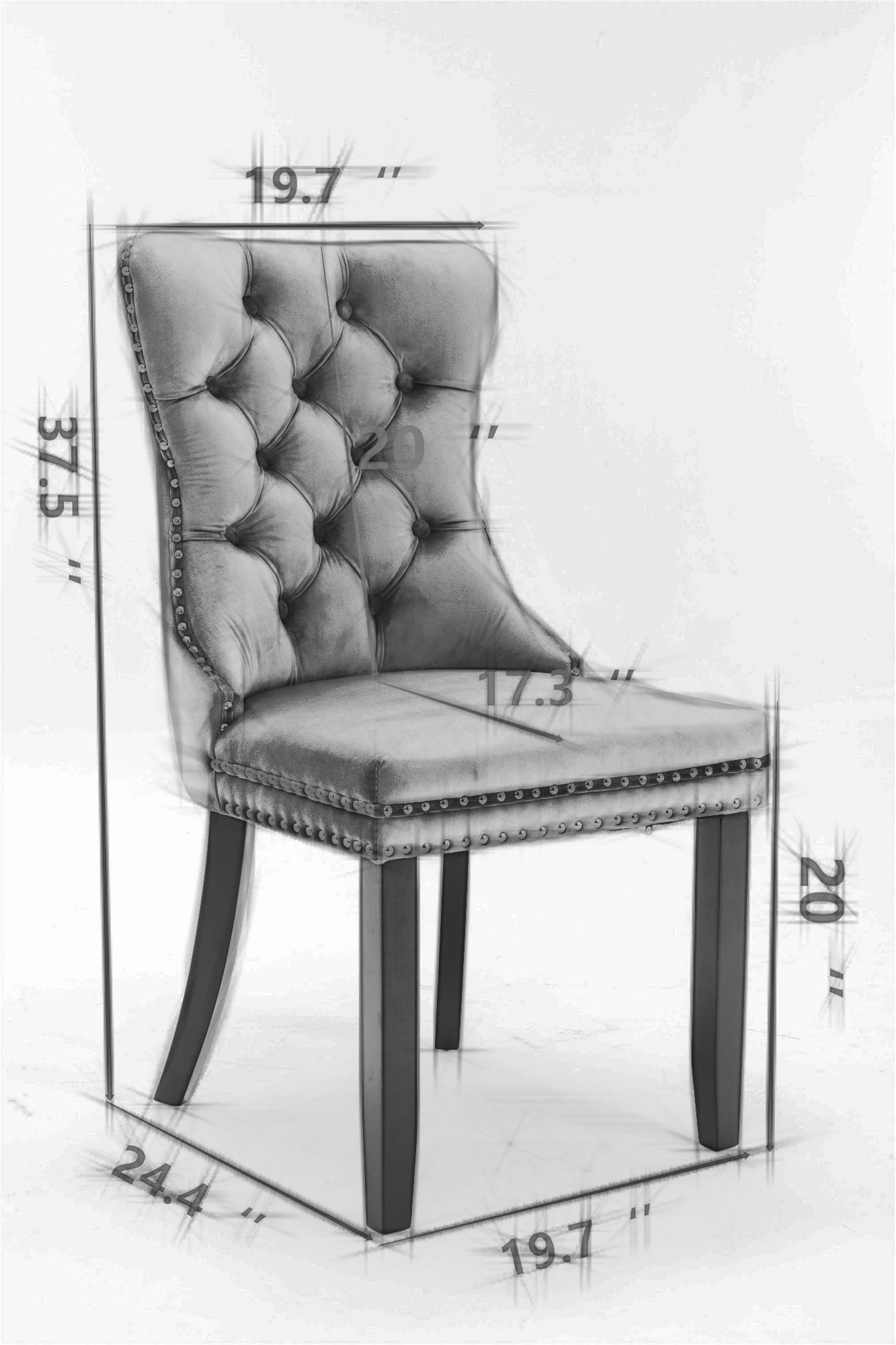 Rosewick Modern Tufted Velvet Nailhead Trim Solid Wood Upholstered Dining Chair with Chrome Stainless Steel Plating Legs, Set of 2