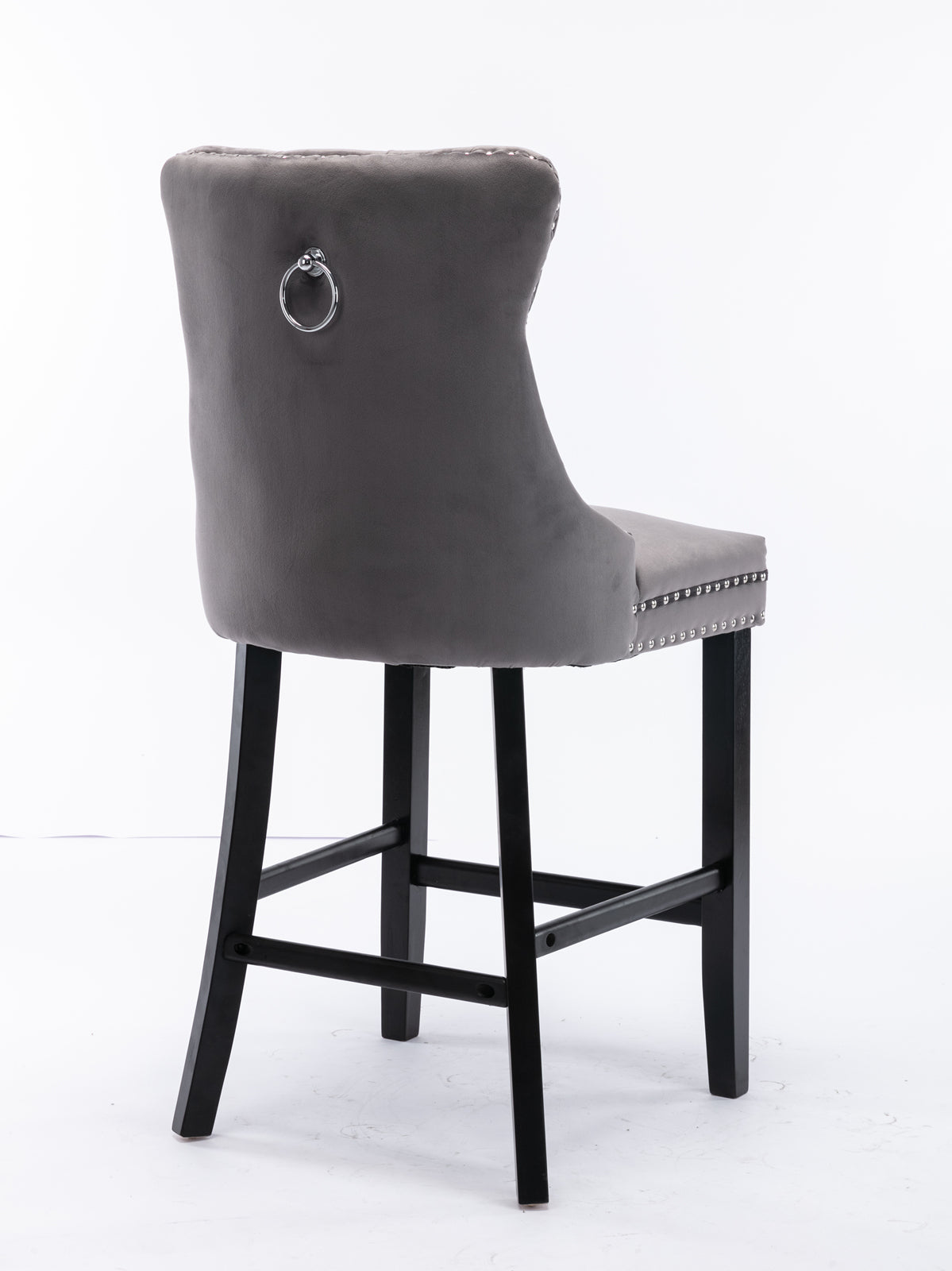 Contemporary Velvet Button Tufted Nailhead Trim Upholstered Barstools, Set of 2