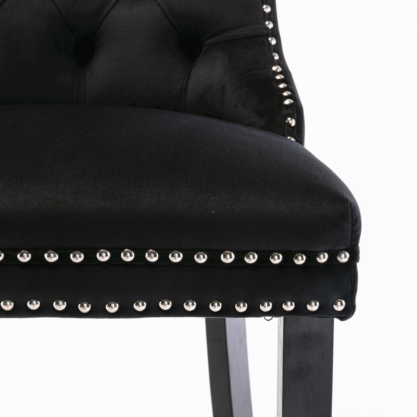 Contemporary Velvet Button Tufted Nailhead Trim Upholstered Barstools, Set of 2