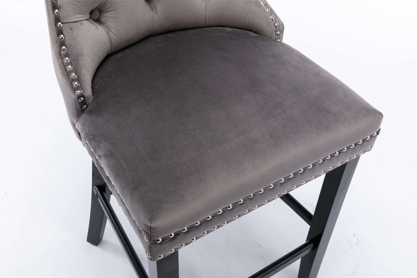 Contemporary Velvet Button Tufted Nailhead Trim Upholstered Barstools, Set of 2
