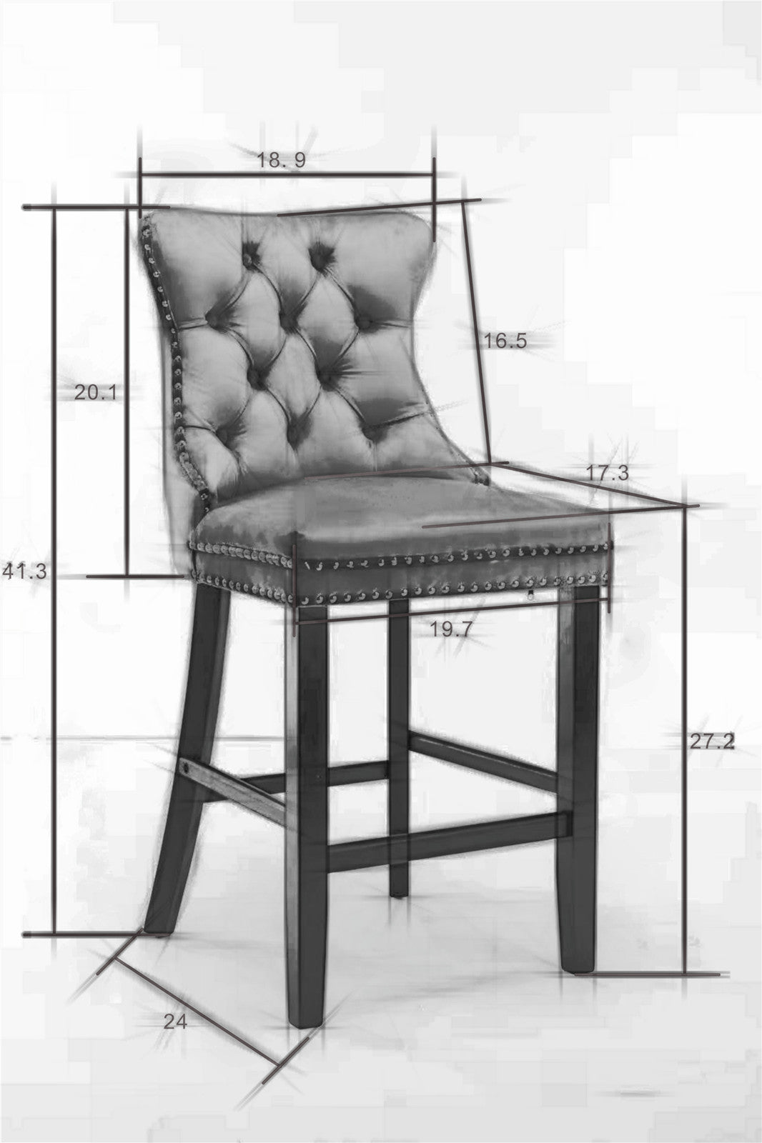 Contemporary Velvet Button Tufted Nailhead Trim Upholstered Barstools, Set of 2