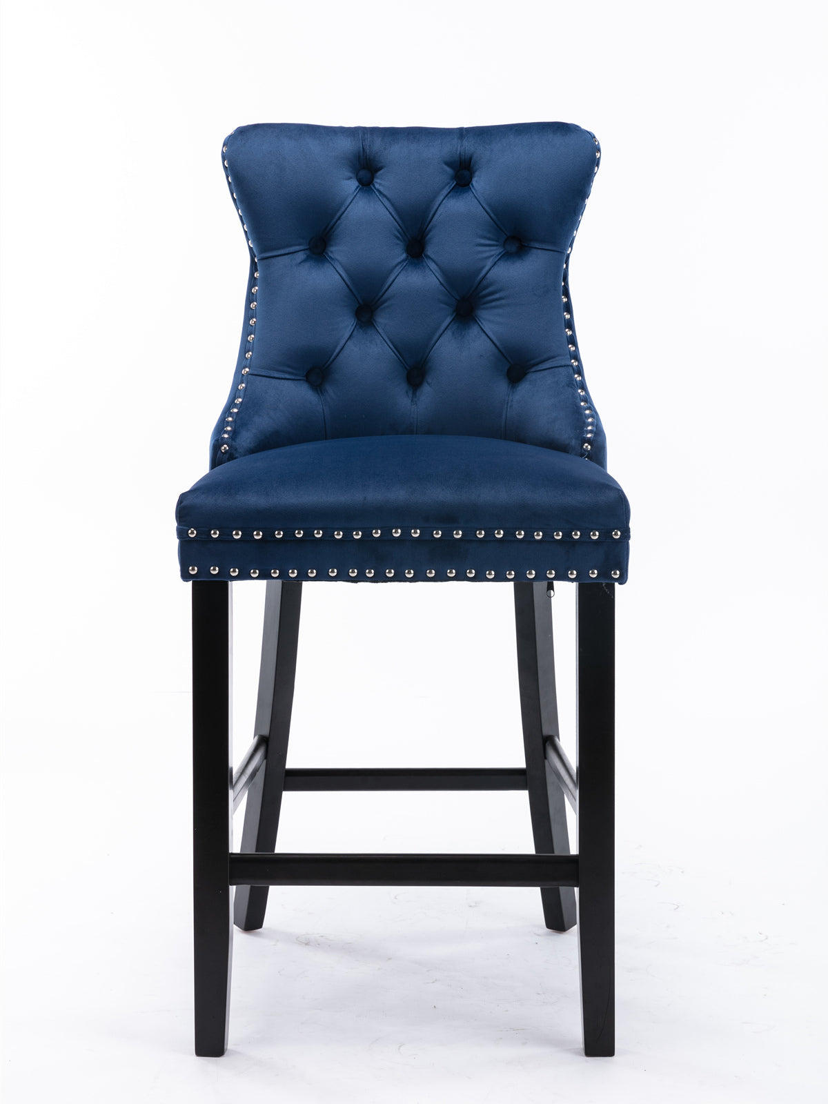 Contemporary Velvet Button Tufted Nailhead Trim Upholstered Barstools, Set of 2