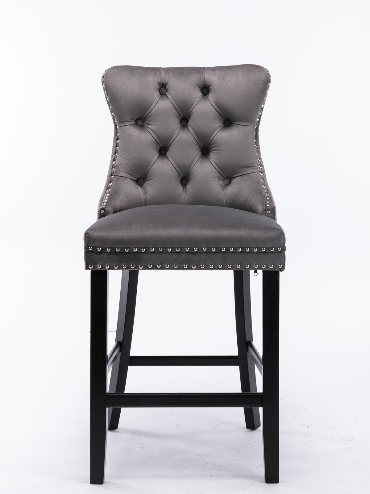 Contemporary Velvet Button Tufted Nailhead Trim Upholstered Barstools, Set of 2