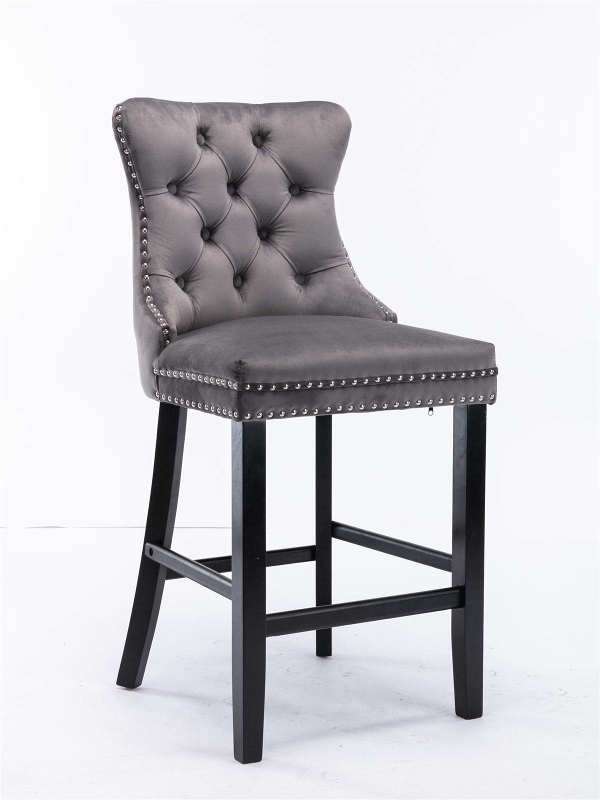 Contemporary Velvet Button Tufted Nailhead Trim Upholstered Barstools, Set of 2