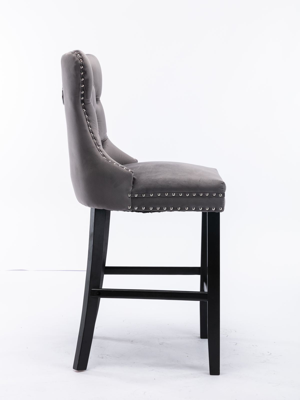 Contemporary Velvet Button Tufted Nailhead Trim Upholstered Barstools, Set of 2