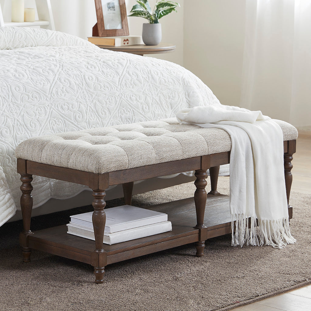 Tufted Accent Bench with Shelf - Thumbnail 3